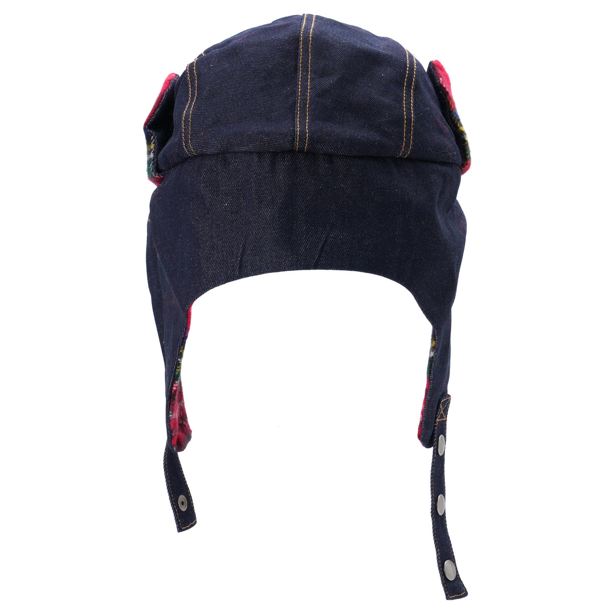 TRAPPER HAT / INDIGO DENIM/RED TARTAN