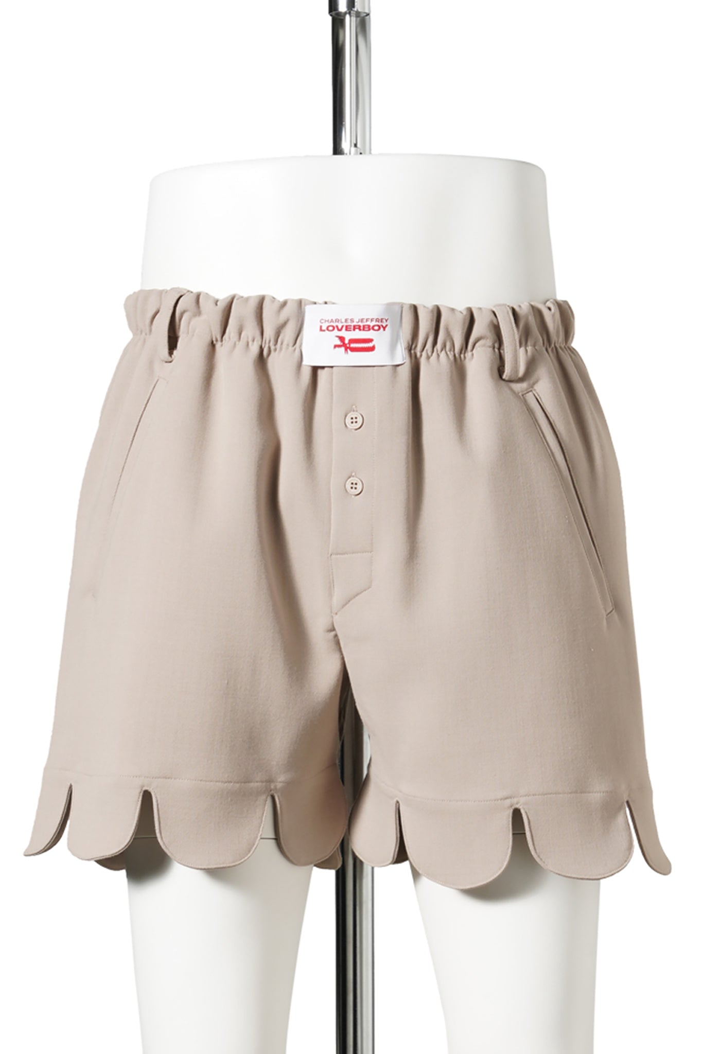 FORMAL SCALLOPED BOXER SHORTS / BEIGE
