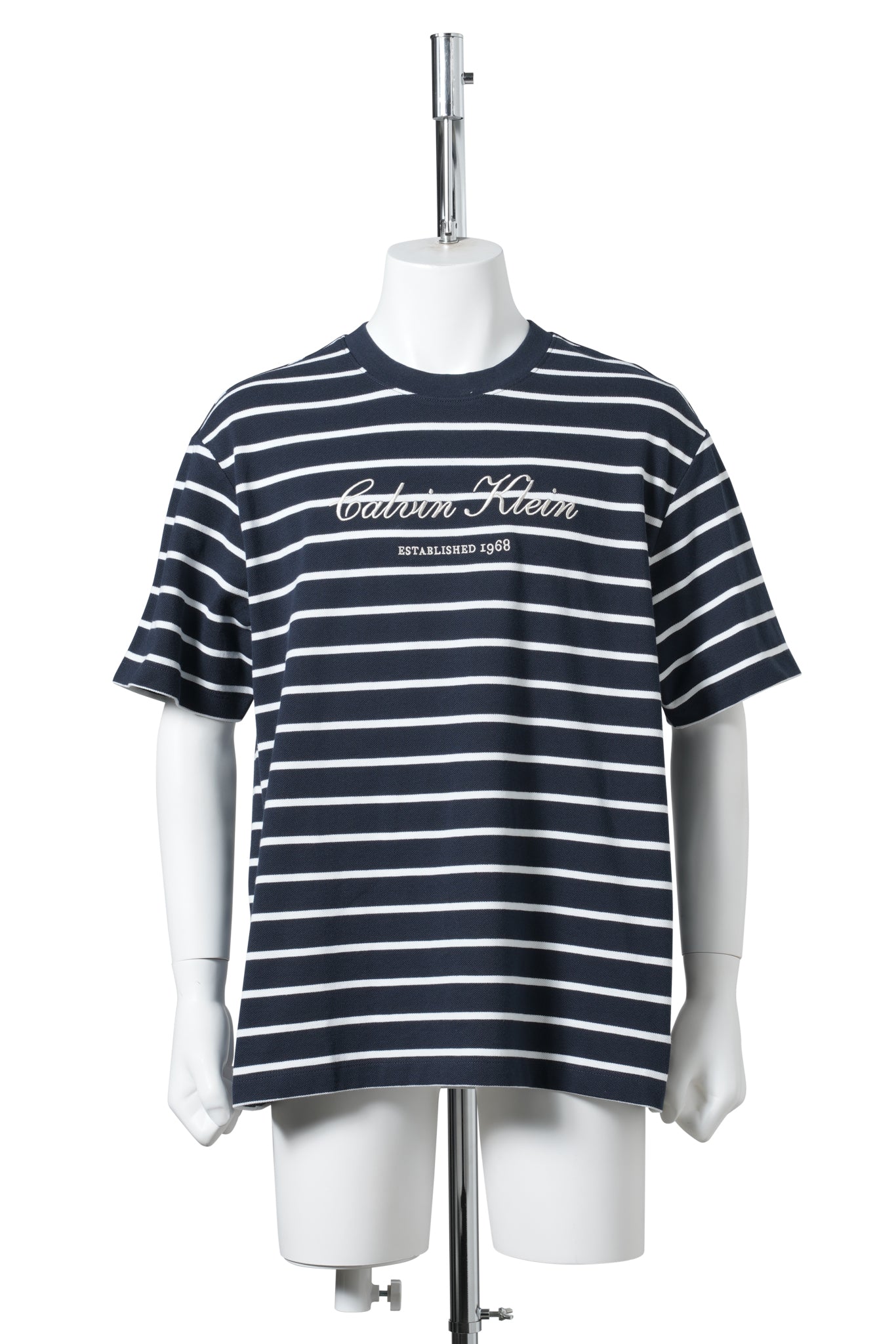 SS STRIPE CASUAL PIQUE CALVIN TEE / CEF:NAVY