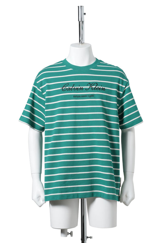 SS STRIPE CASUAL PIQUE CALVIN TEE / L4G:GREEN