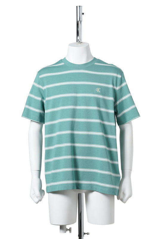 SS EASY STRIPE CREWNK TEE / VFL:GREEN