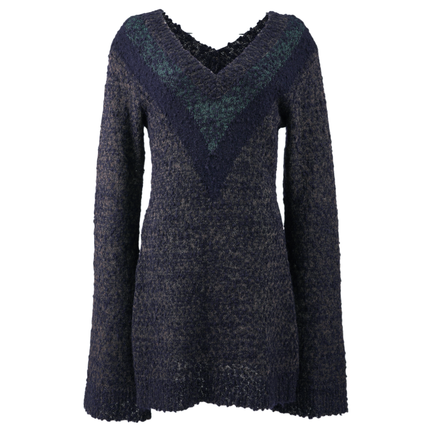 SPECKLED YARN DRESS WITH V NECK / NAVY SPECK