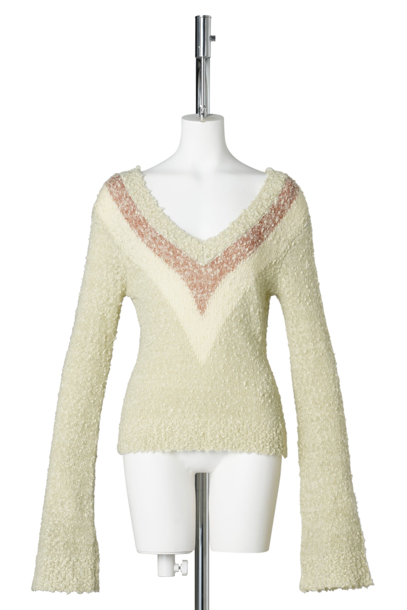 SPECKLED YARN JUMPER WITH V NECK / CREAM SPECK