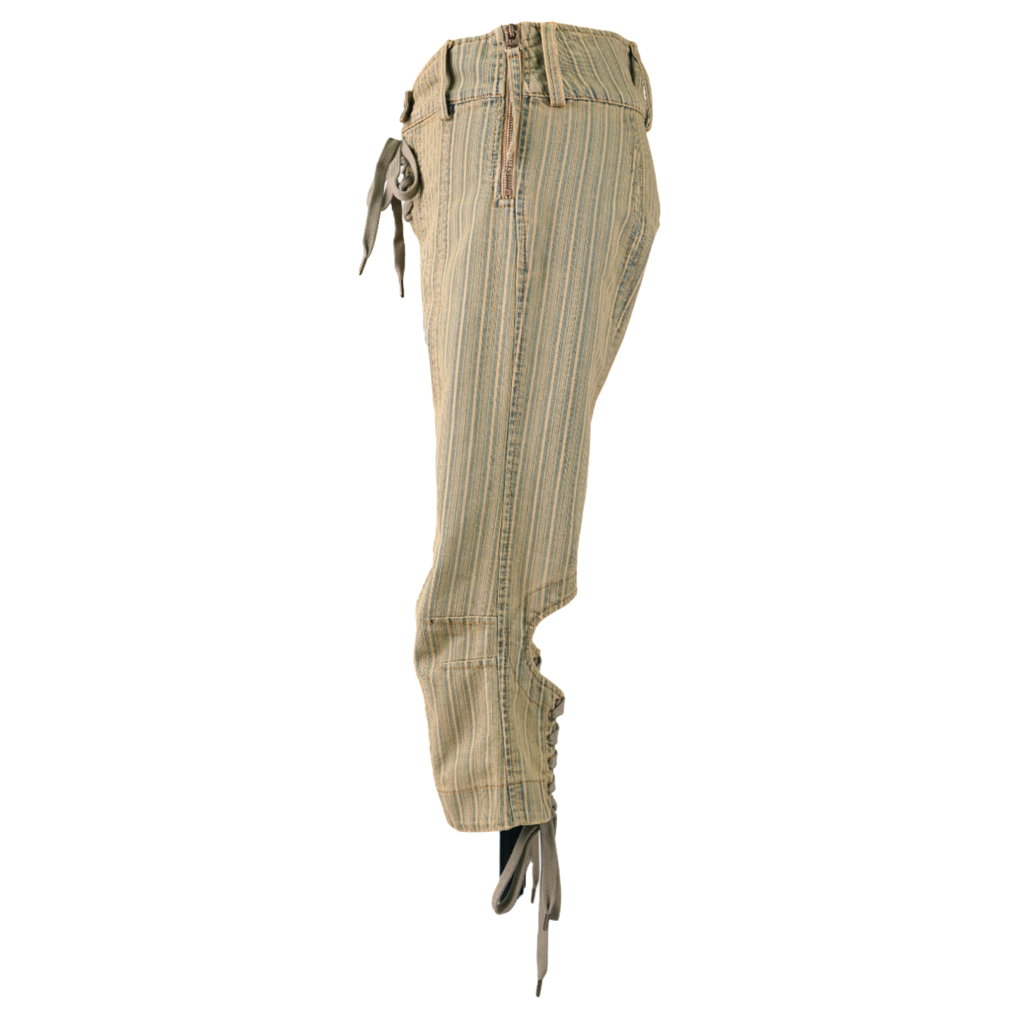 WASH STRIPED DENIM CAPRI WITH LACING DETAILS / TAN STRIPE