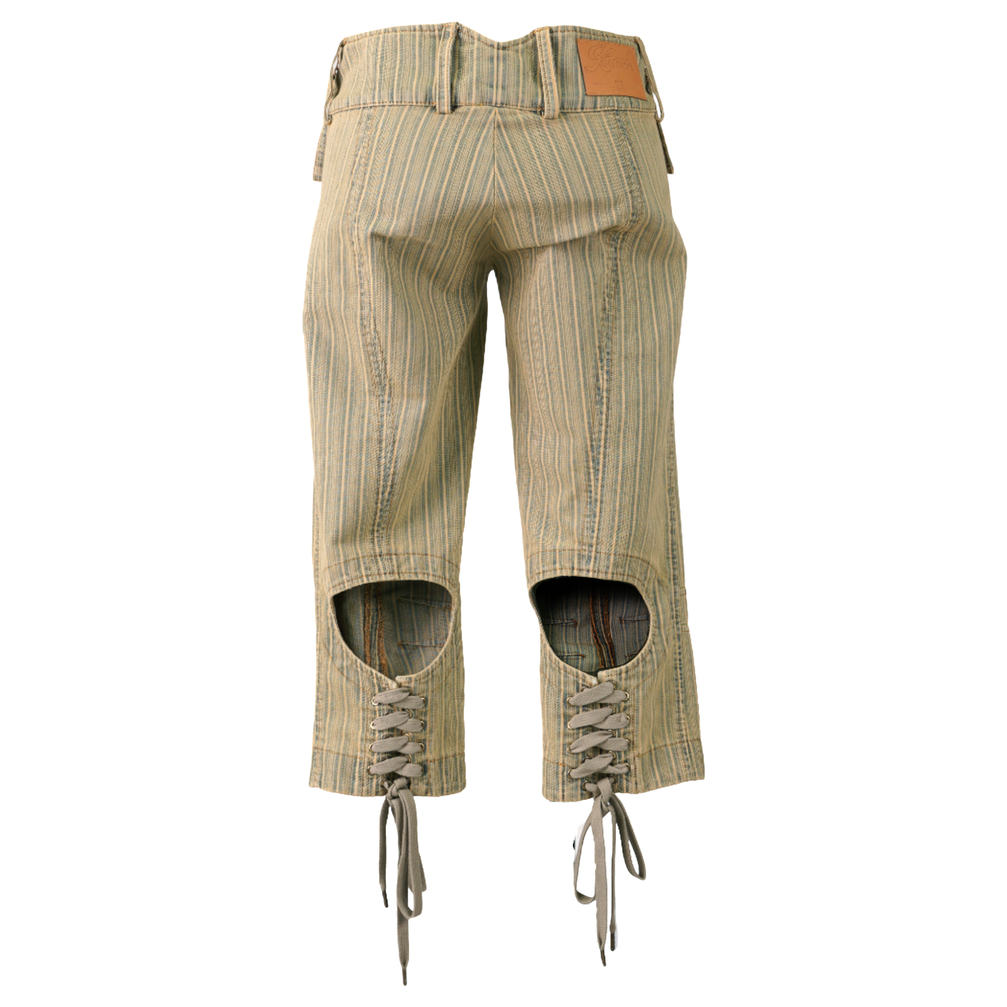 WASH STRIPED DENIM CAPRI WITH LACING DETAILS / TAN STRIPE