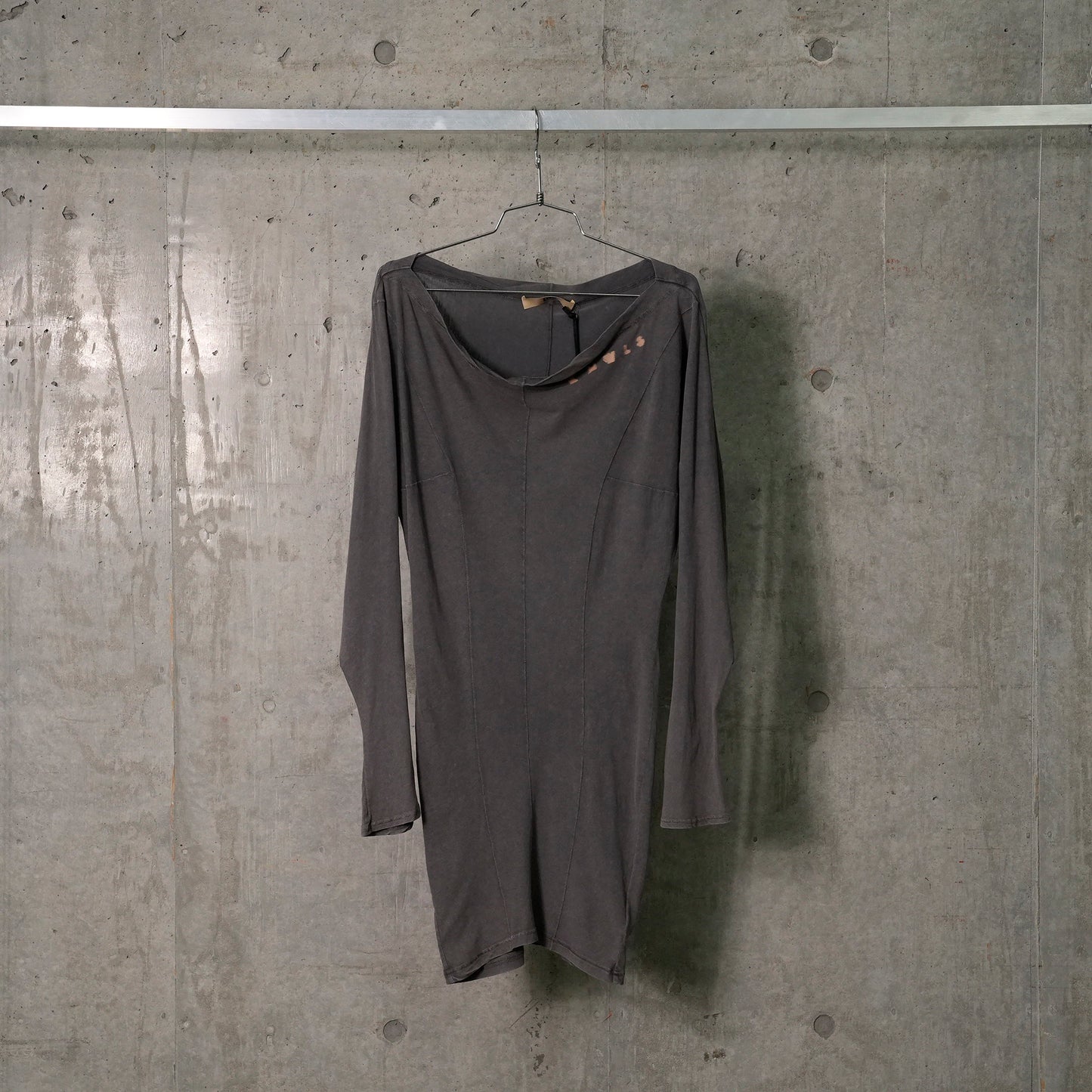 WASHED LONG SLEEVE JERSEY TOP WITH DRAWSTRINGS / ASH