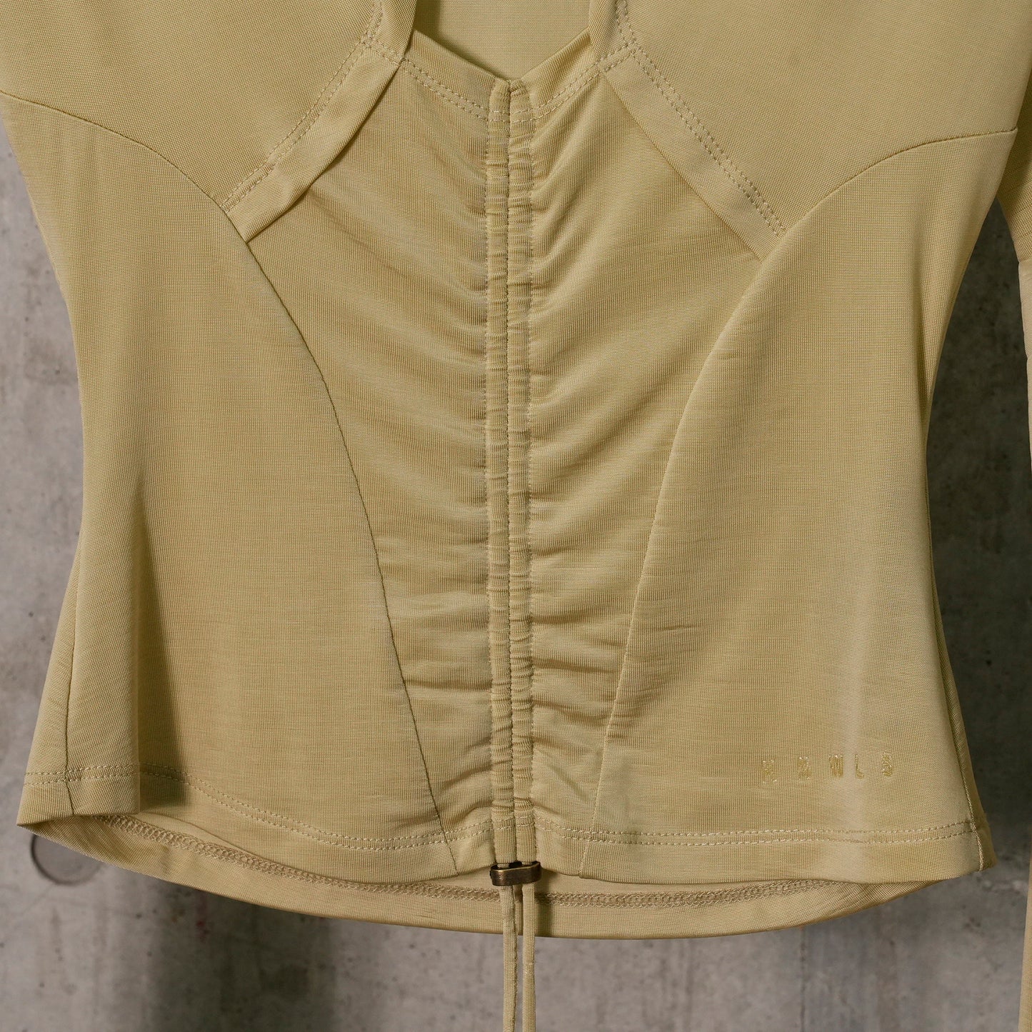 STRETCH LONG SLEEVE BLOUSE WITH TIE UP DETAILS / PALE OLIVE