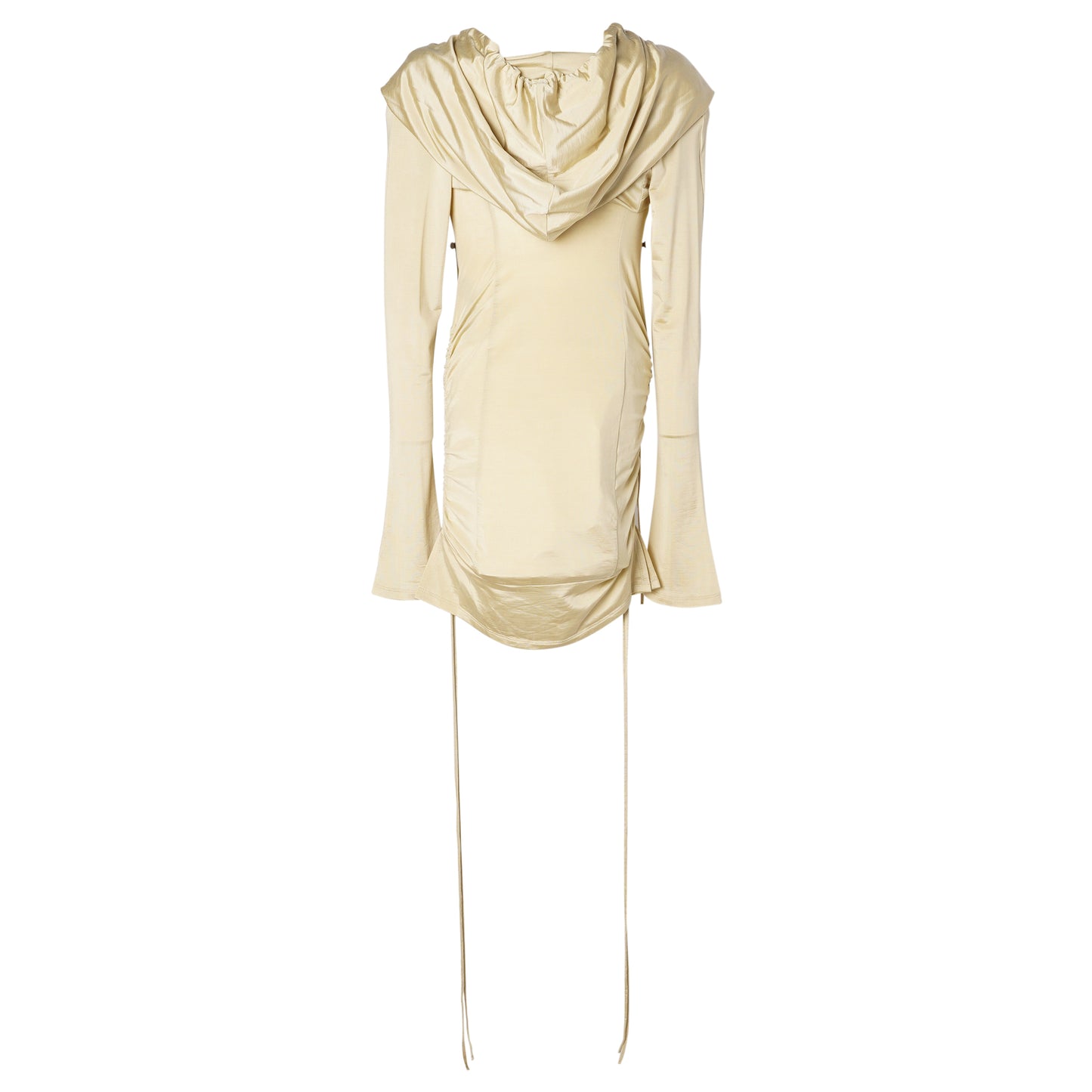 SHORT HOODED STRETCH DRESS WITH PULLER DETAILS / PALE OLIVE