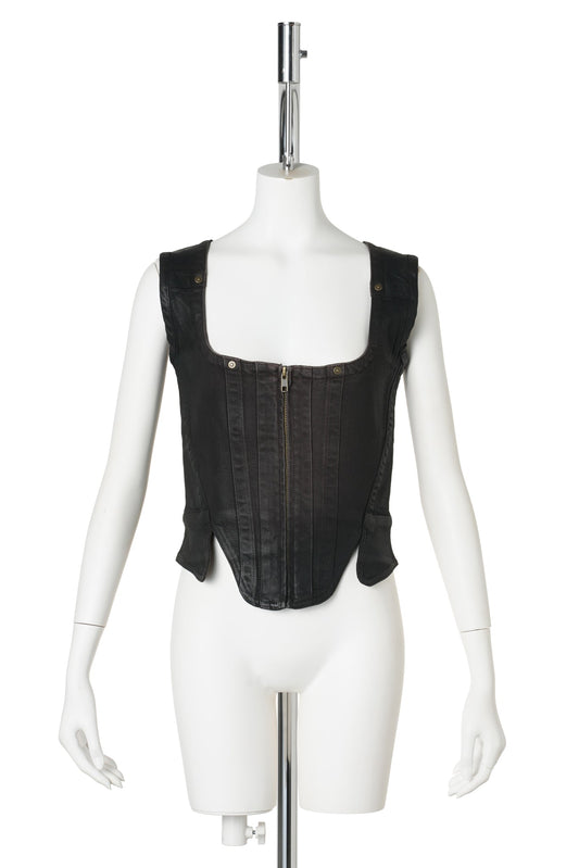 DENIM BUSTIER WITH GLOSS SPRAY FINISH / BROWN