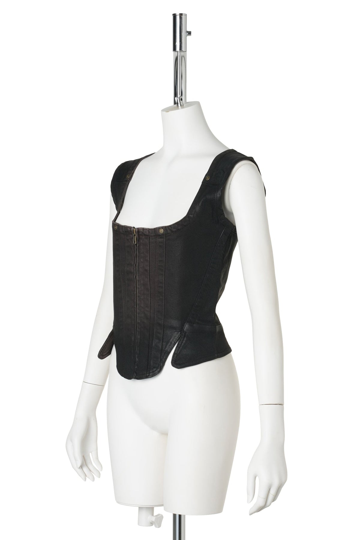 DENIM BUSTIER WITH GLOSS SPRAY FINISH / BROWN