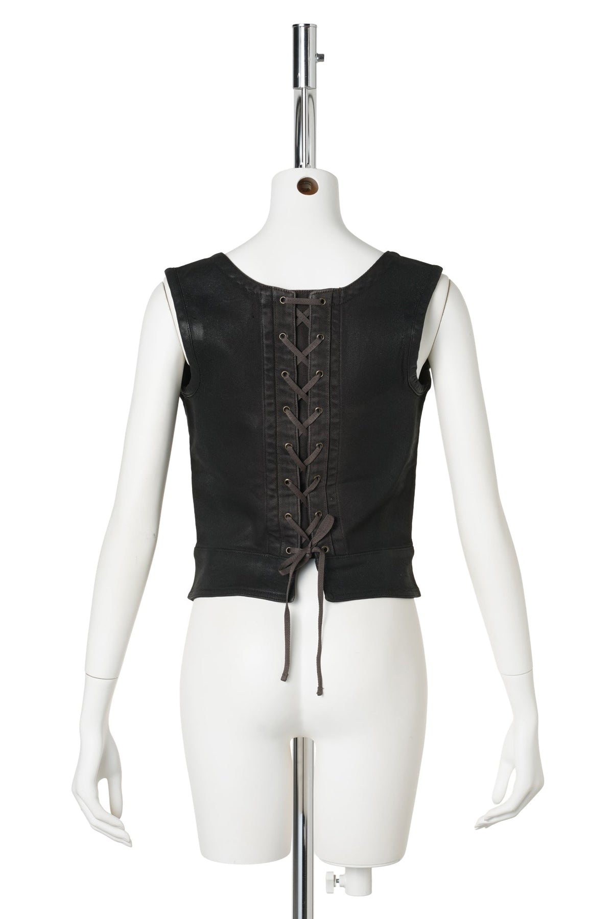 DENIM BUSTIER WITH GLOSS SPRAY FINISH / BROWN