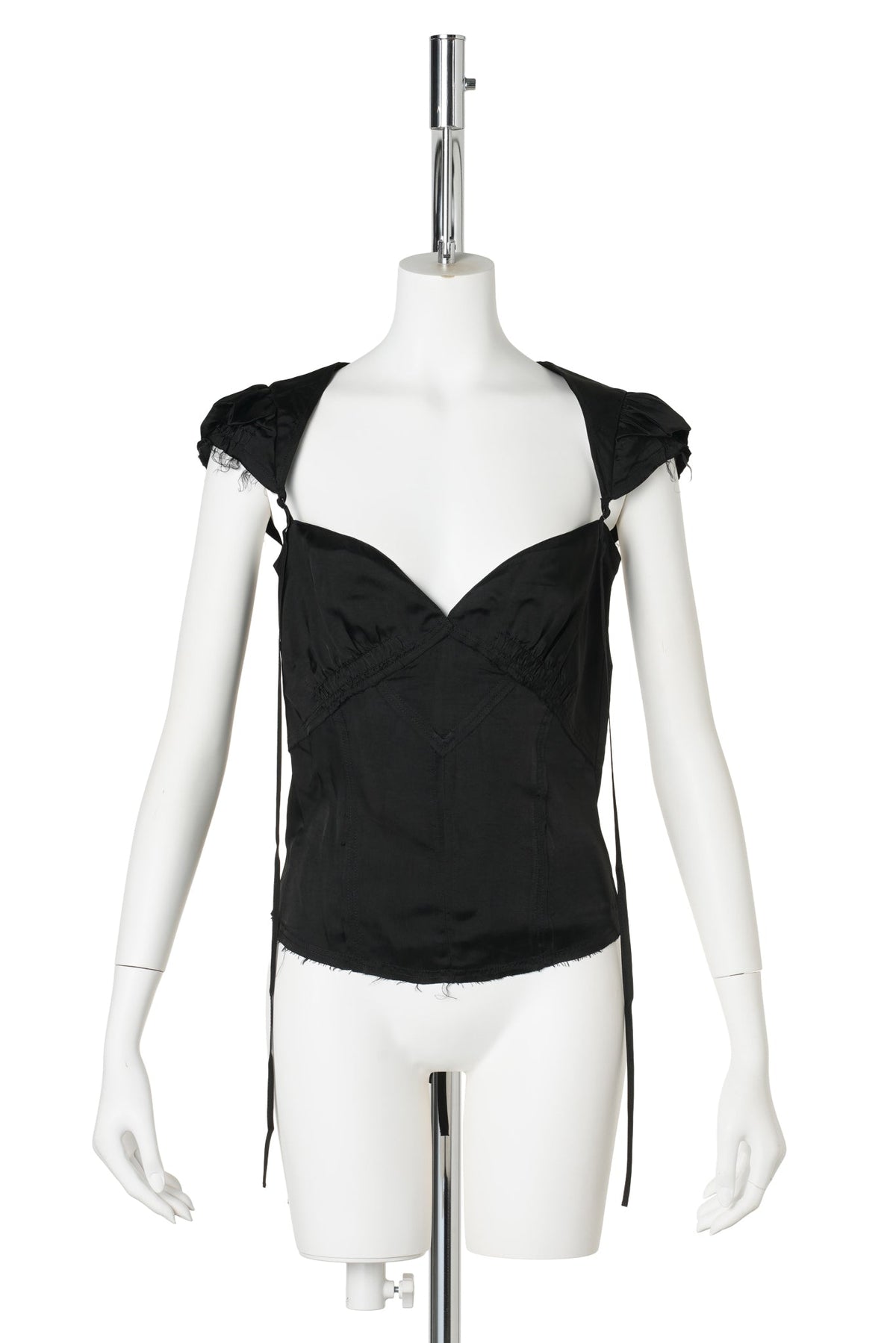 SLIP BLOUSE WITH RAW SEAMS AND DETACHABLE HARNESS / BLACK
