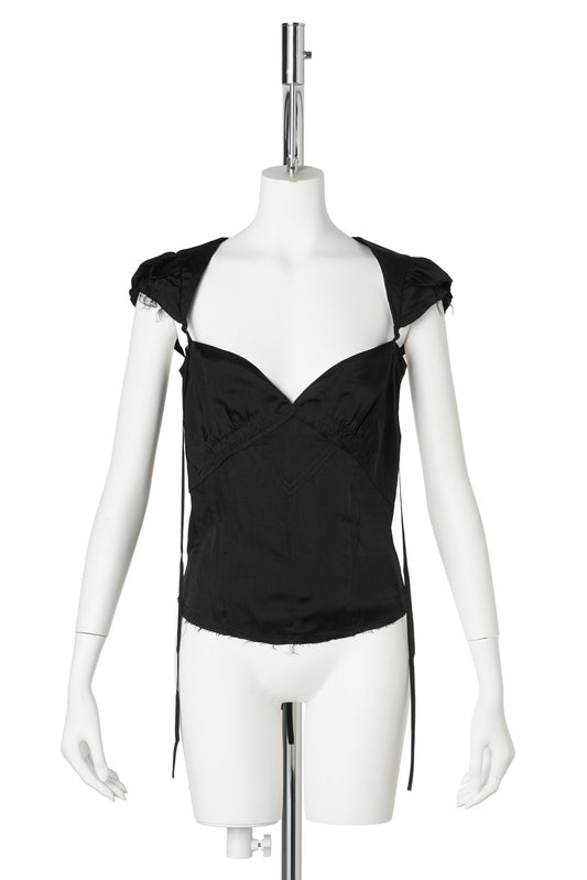 SLIP BLOUSE WITH RAW SEAMS AND DETACHABLE HARNESS / BLACK