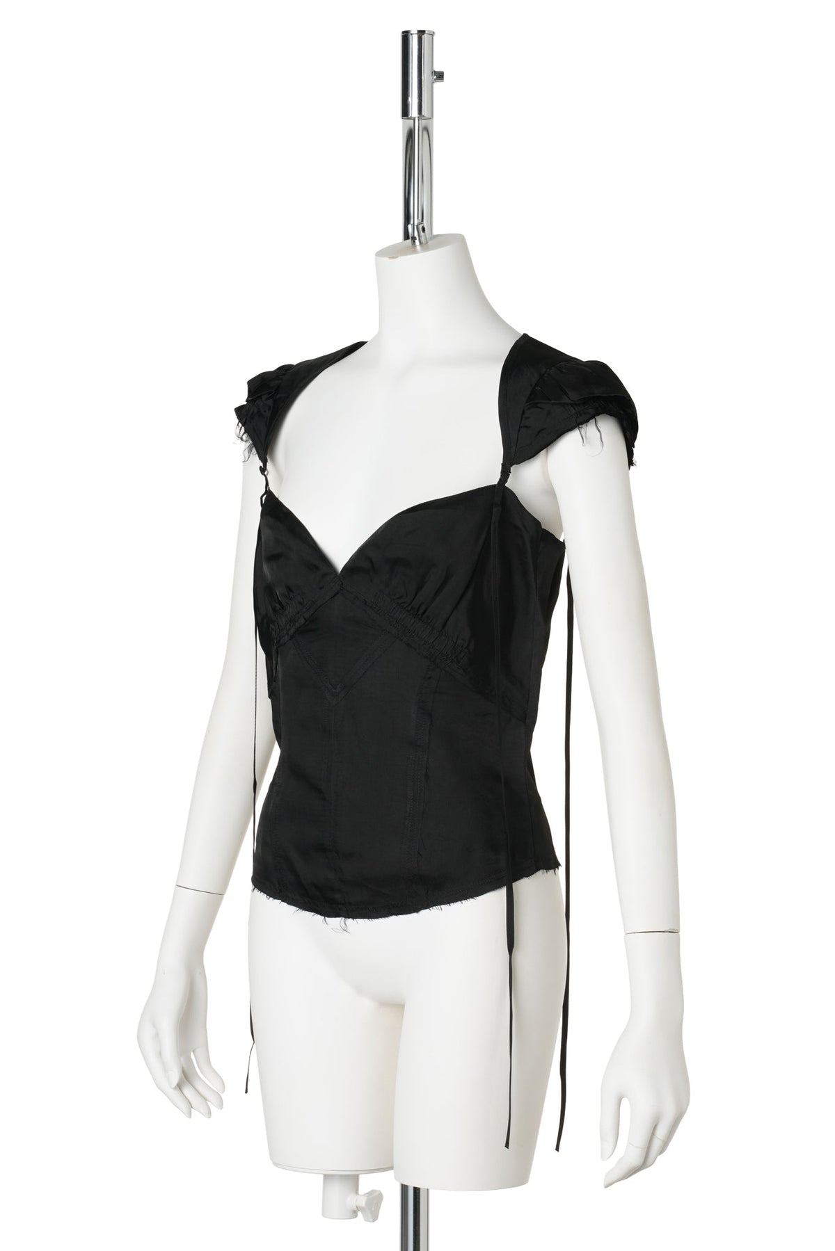 SLIP BLOUSE WITH RAW SEAMS AND DETACHABLE HARNESS / BLACK