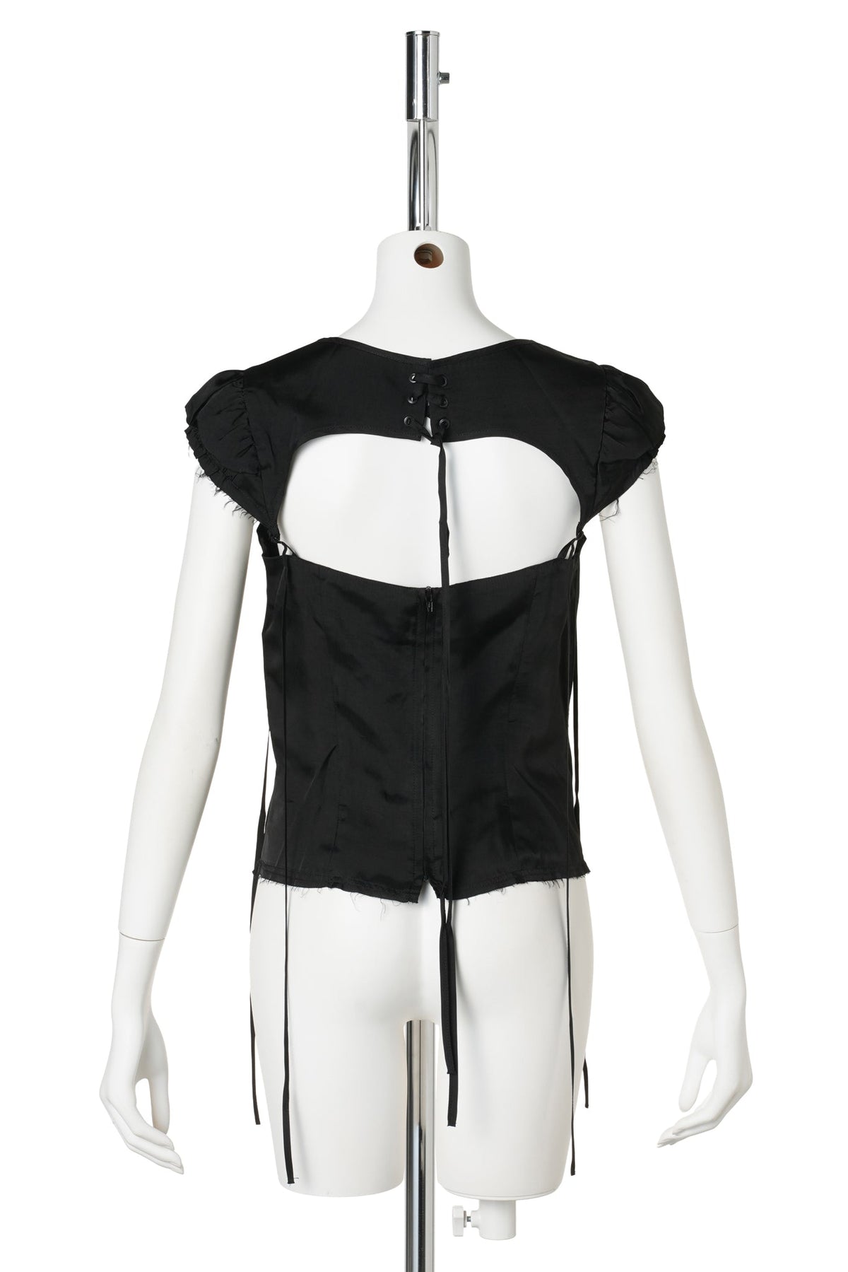 SLIP BLOUSE WITH RAW SEAMS AND DETACHABLE HARNESS / BLACK