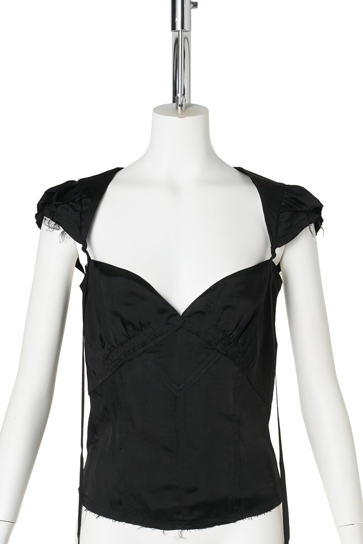 SLIP BLOUSE WITH RAW SEAMS AND DETACHABLE HARNESS / BLACK