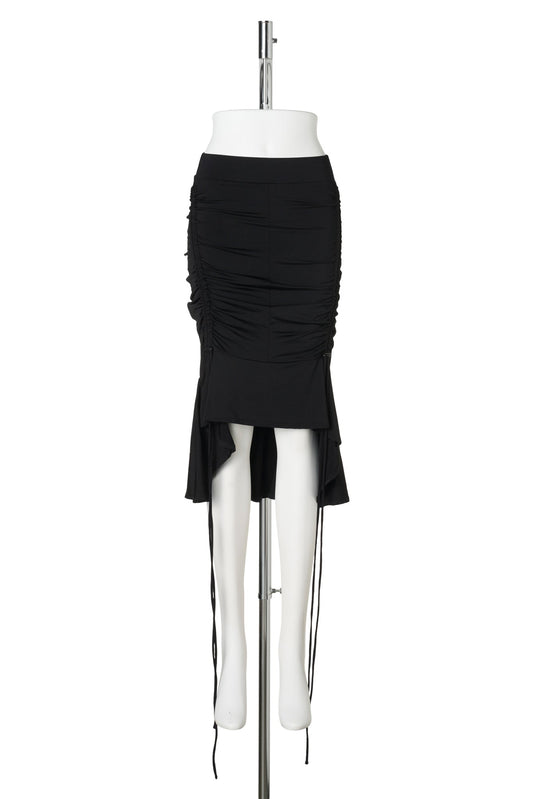 SKIRT WITH PULLER DETAILS AND ELASTIC WAISTBAND / BLACK