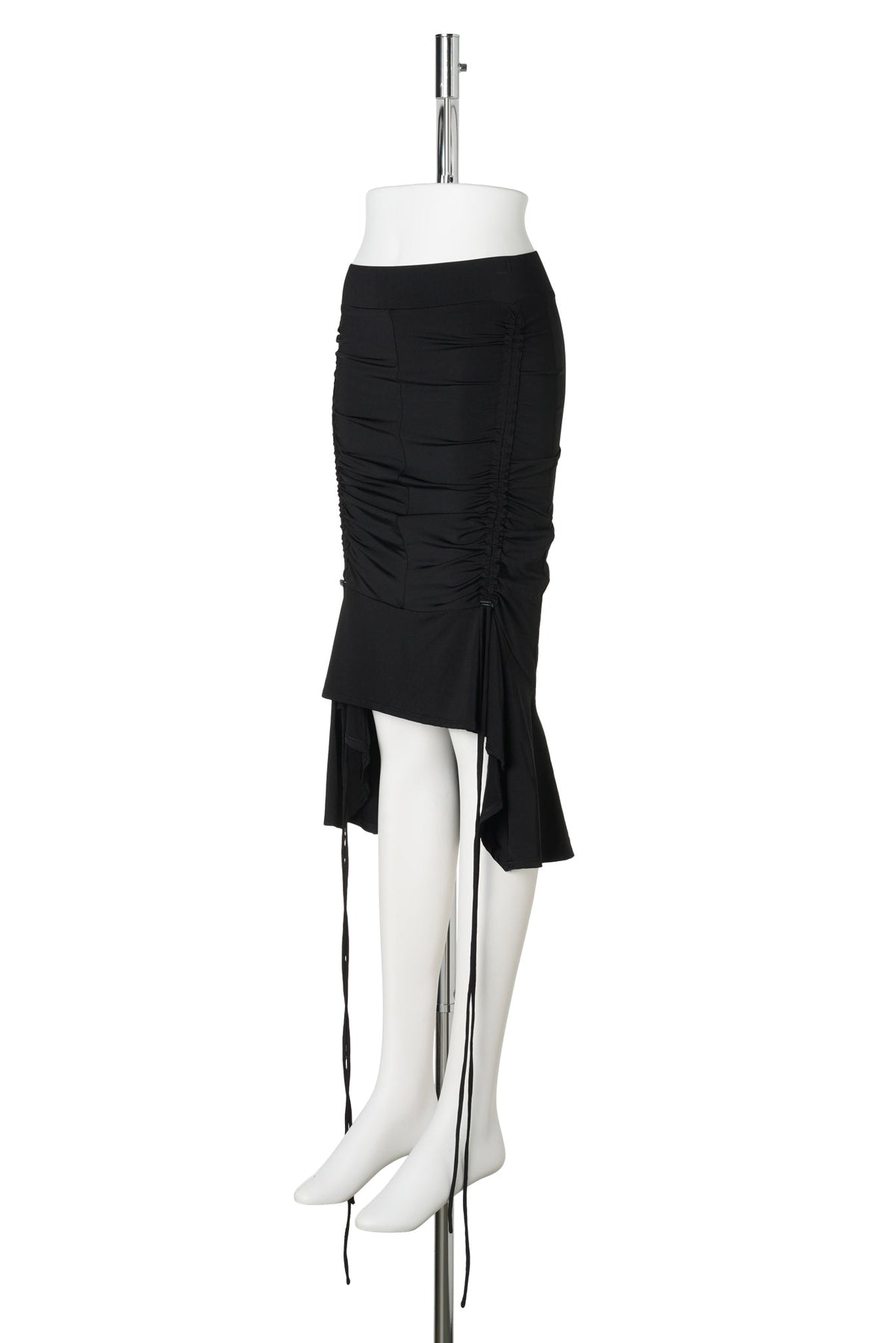 SKIRT WITH PULLER DETAILS AND ELASTIC WAISTBAND / BLACK