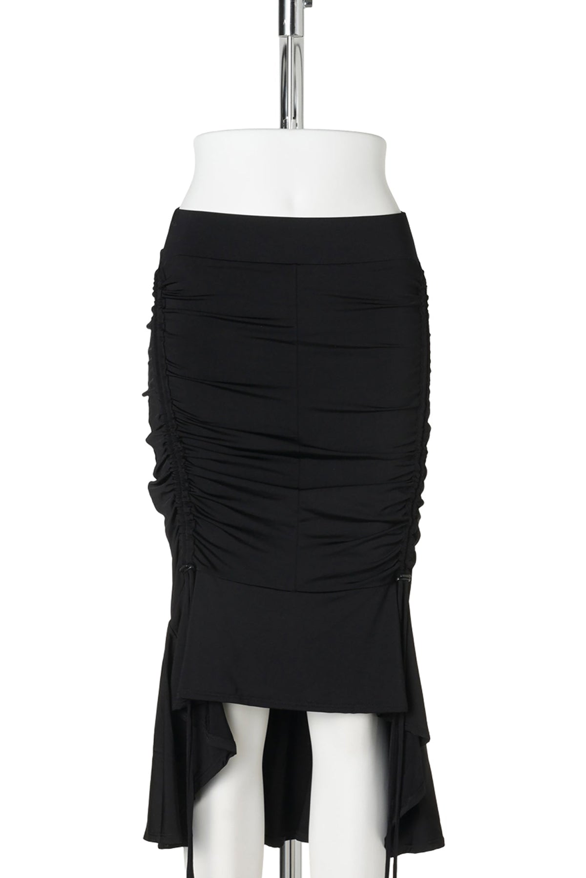 SKIRT WITH PULLER DETAILS AND ELASTIC WAISTBAND / BLACK