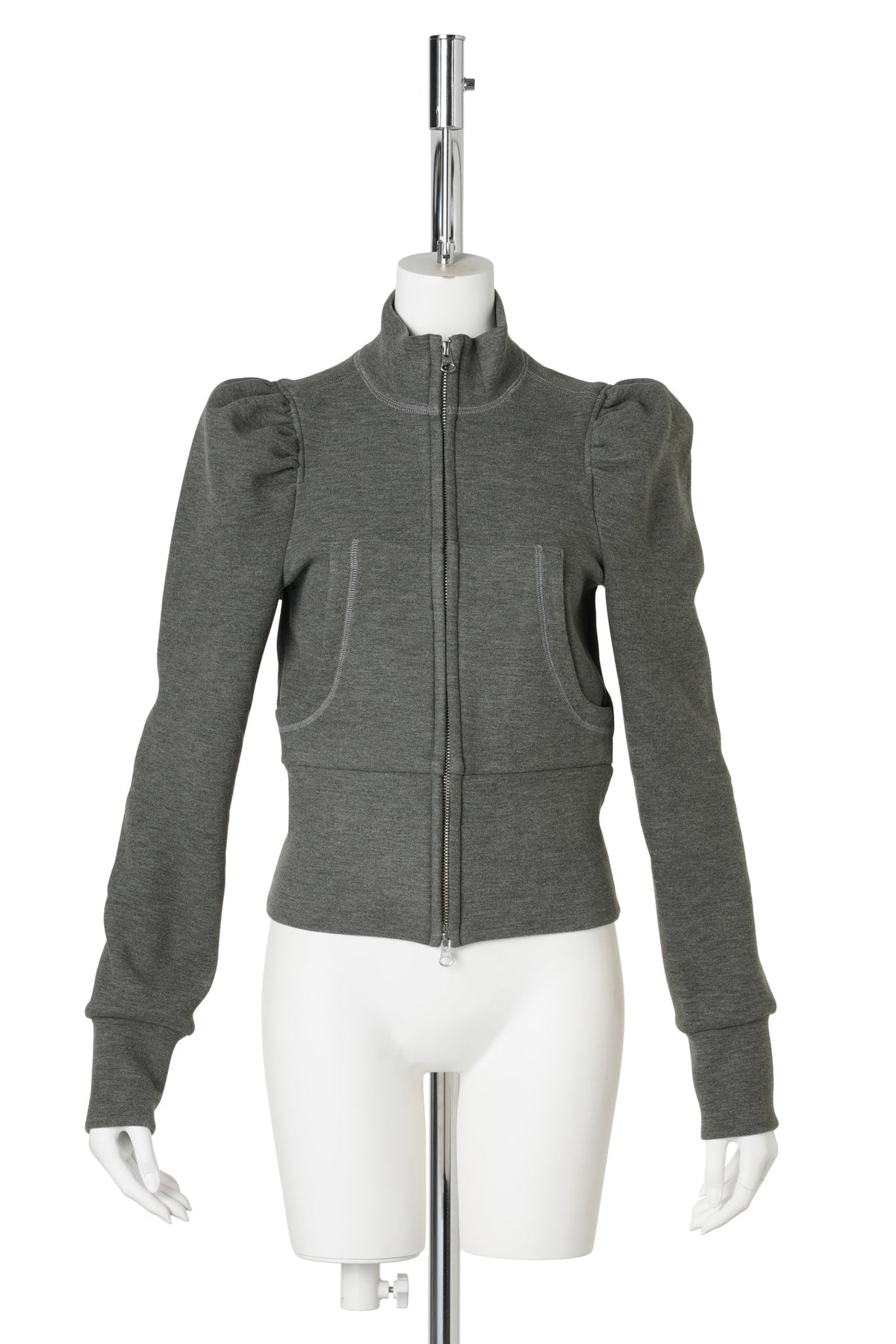 STRETCH SCUBA TRACK JACKET WITH PUFF SLEEVES / GREY