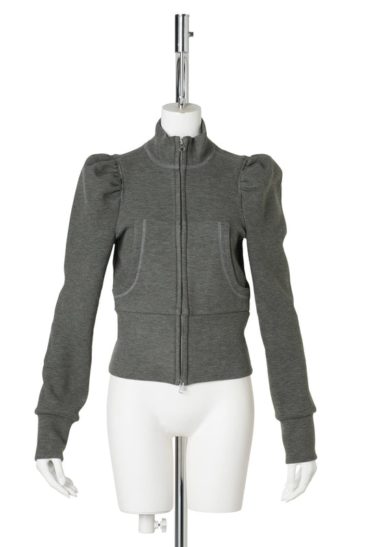 STRETCH SCUBA TRACK JACKET WITH PUFF SLEEVES / GREY