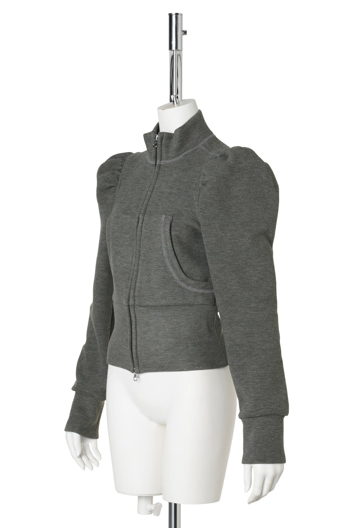 STRETCH SCUBA TRACK JACKET WITH PUFF SLEEVES / GREY