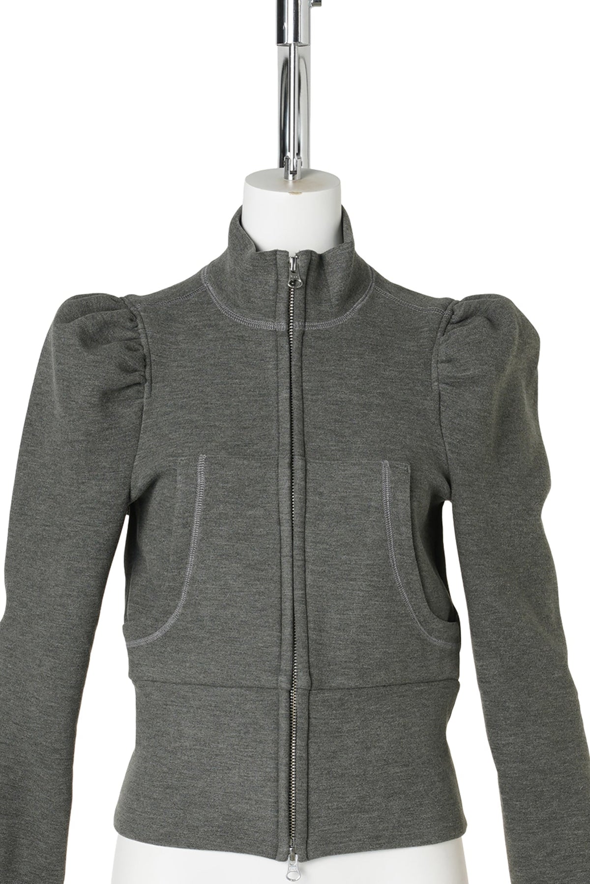 STRETCH SCUBA TRACK JACKET WITH PUFF SLEEVES / GREY
