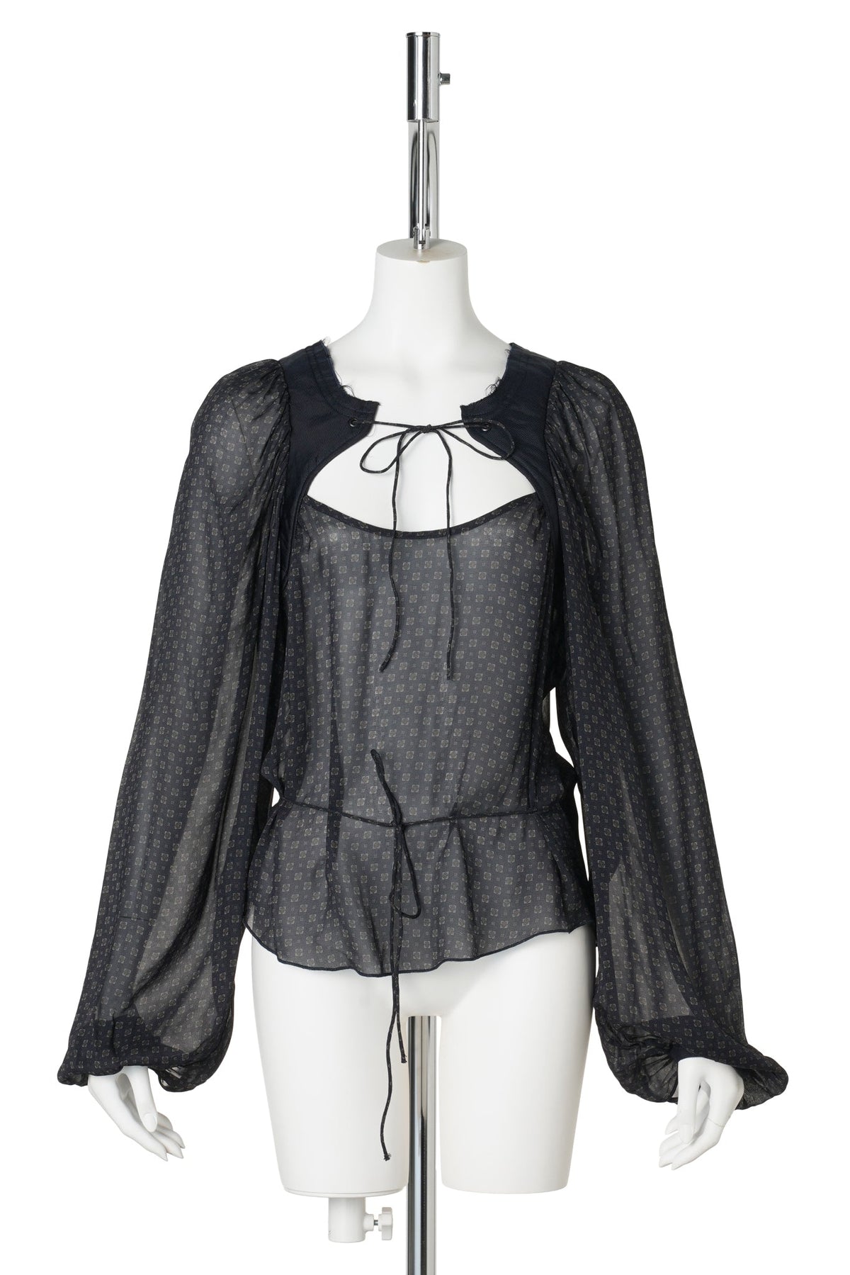 BLOUSE WITH PUFF SLEEVES AND PADDED HARNESS DETAIL / SCARF
