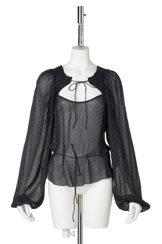 BLOUSE WITH PUFF SLEEVES AND PADDED HARNESS DETAIL / SCARF