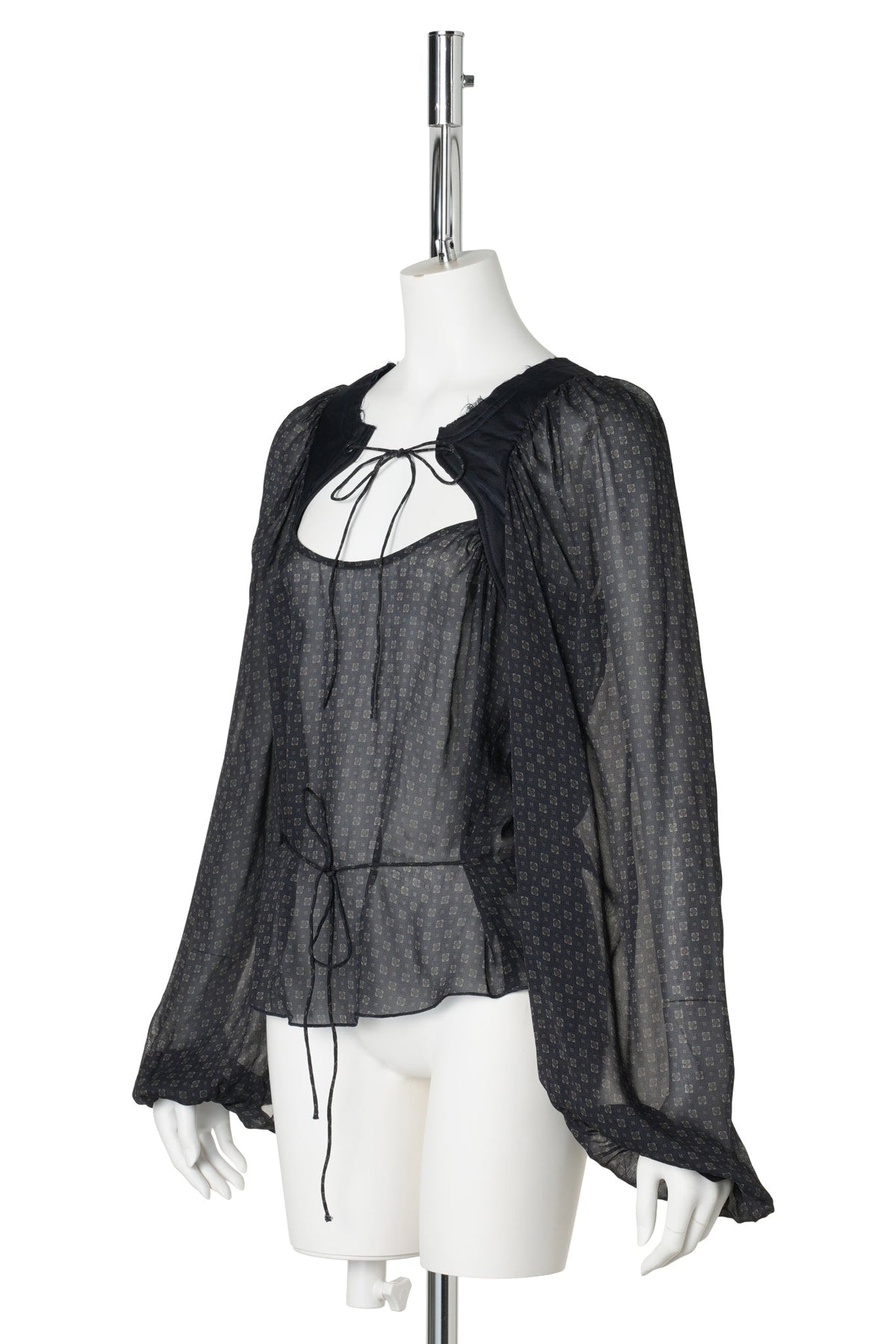BLOUSE WITH PUFF SLEEVES AND PADDED HARNESS DETAIL / SCARF