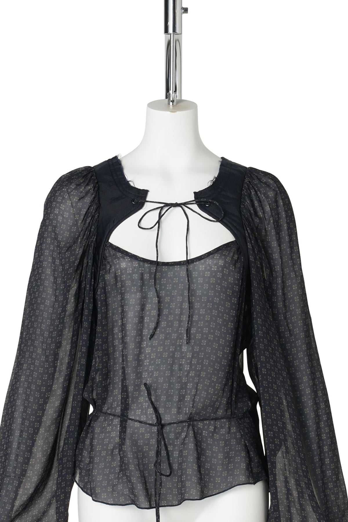 BLOUSE WITH PUFF SLEEVES AND PADDED HARNESS DETAIL / SCARF