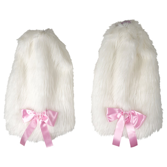 FUR LEG WARMERS / WHITE PINK RIBBON