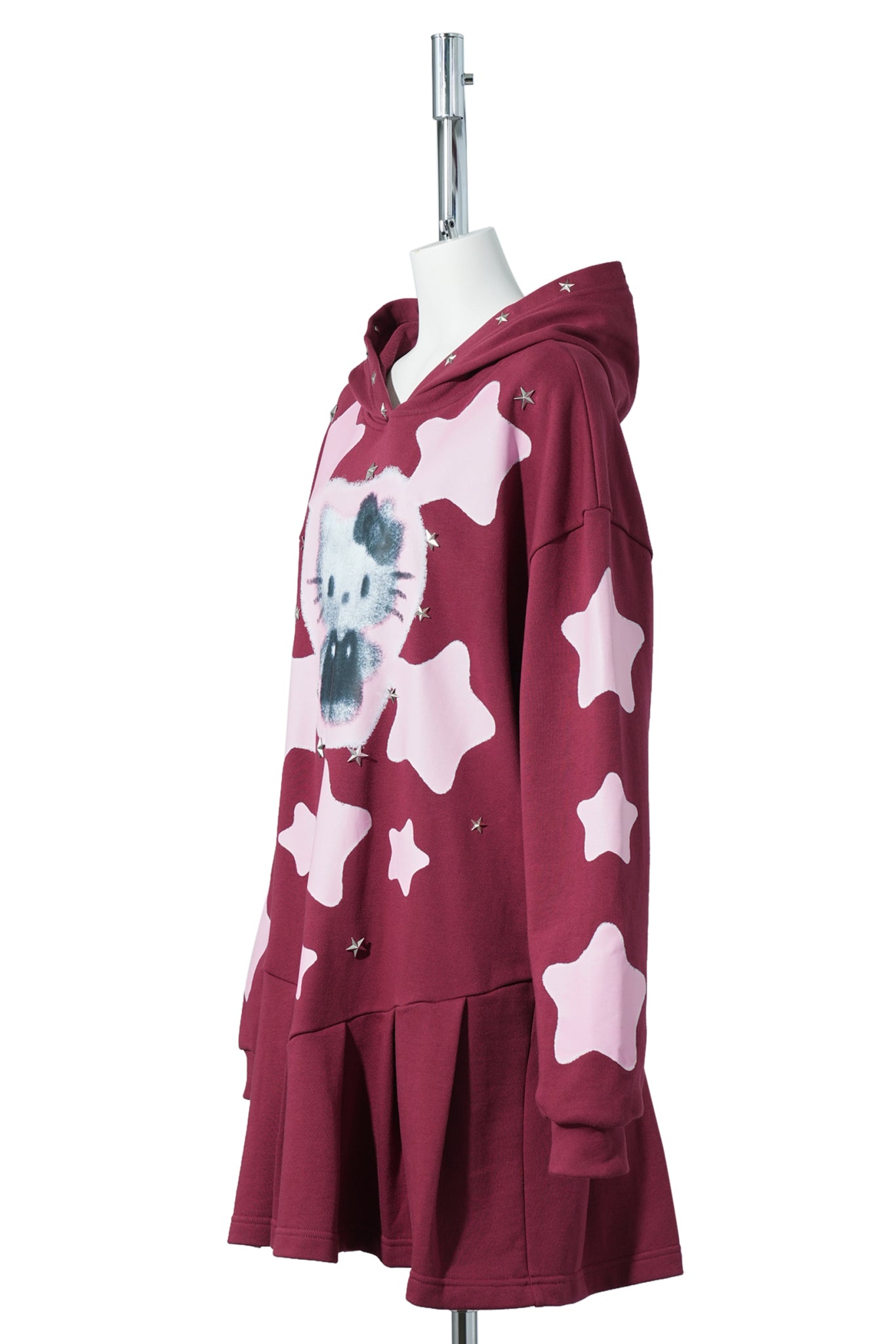 CELINE KWAN x SANRIO HELLO KITTY PLEATED HOODIE DRESS / MAROON/PINK
