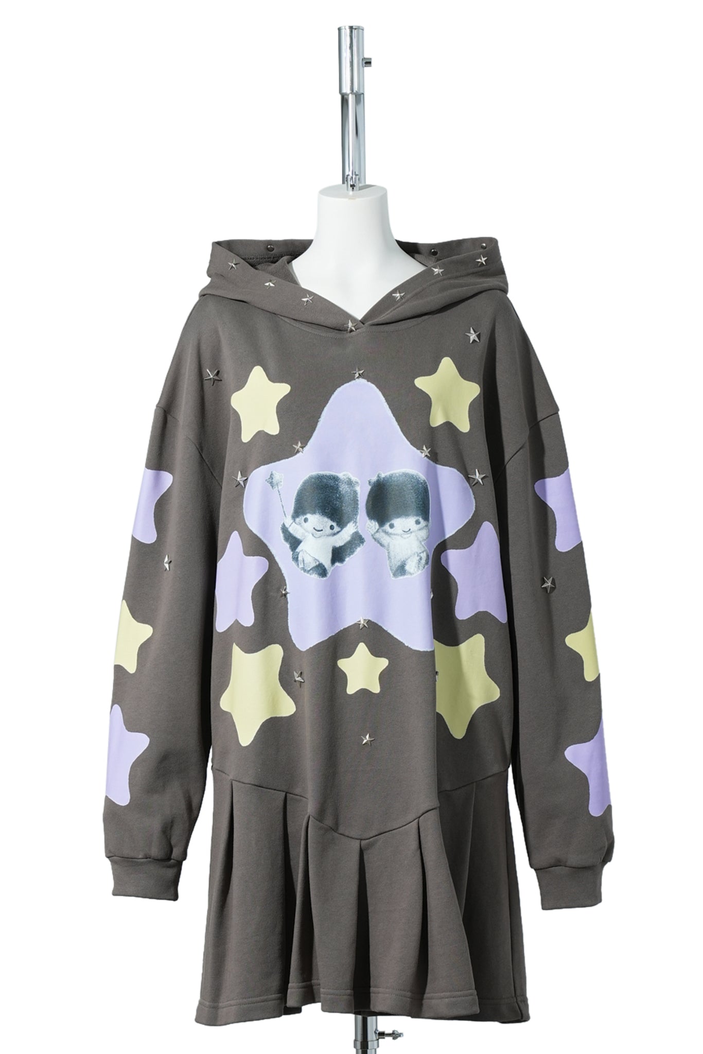 CELINE KWAN x SANRIO LITTLE TWIN STARS PLEATED HOODIE / KHAKI/PURPLE/YELLOW