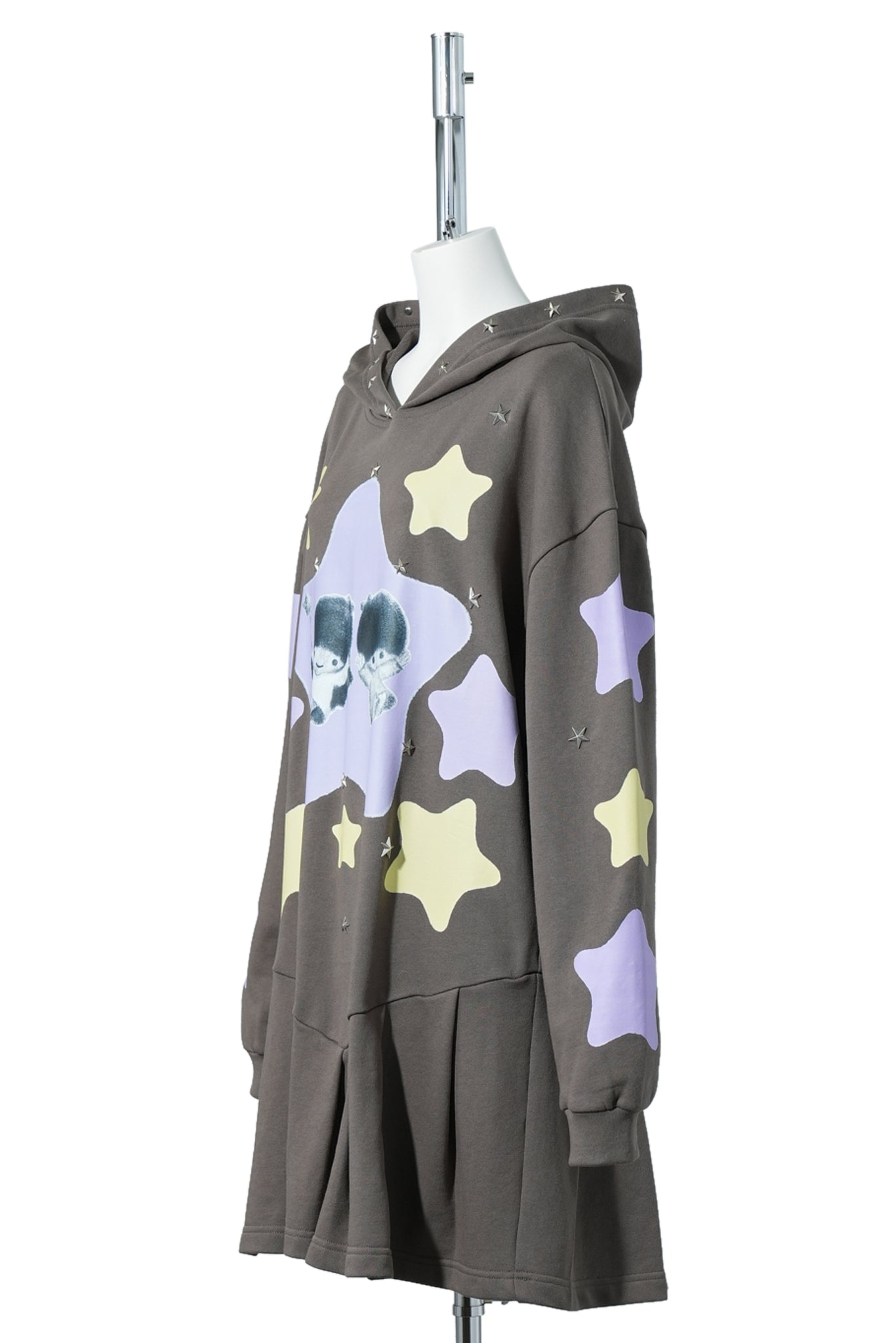 CELINE KWAN x SANRIO LITTLE TWIN STARS PLEATED HOODIE / KHAKI/PURPLE/YELLOW