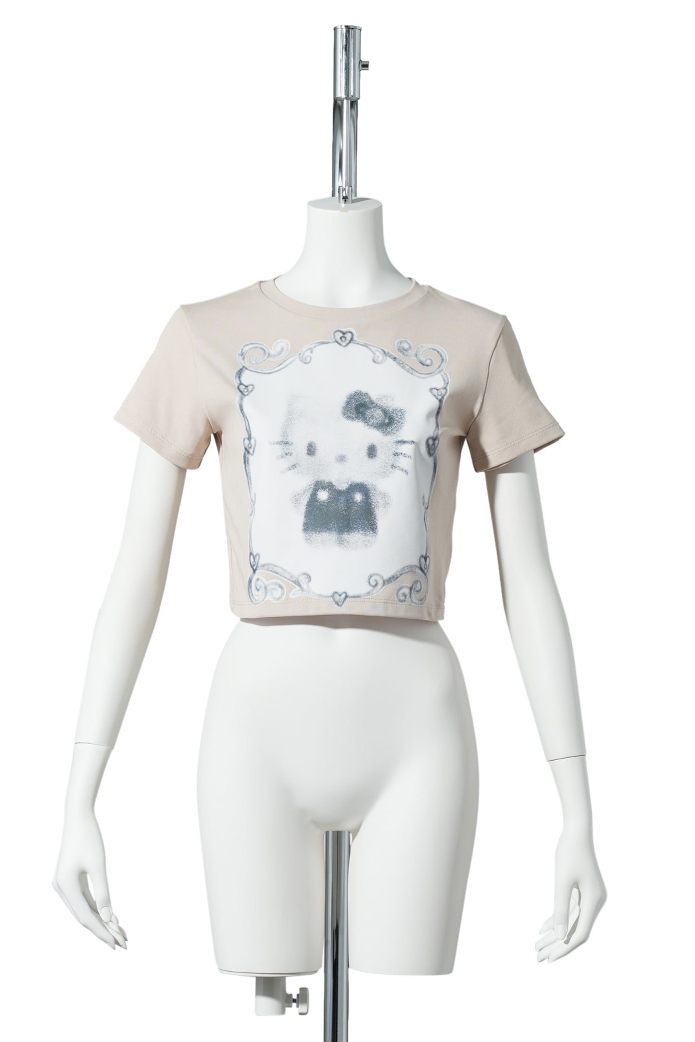 CELINE KWAN x SANRIO HELLOW KITTY BABY TEE SHIRT / BEIGE/BLUE STRIPES