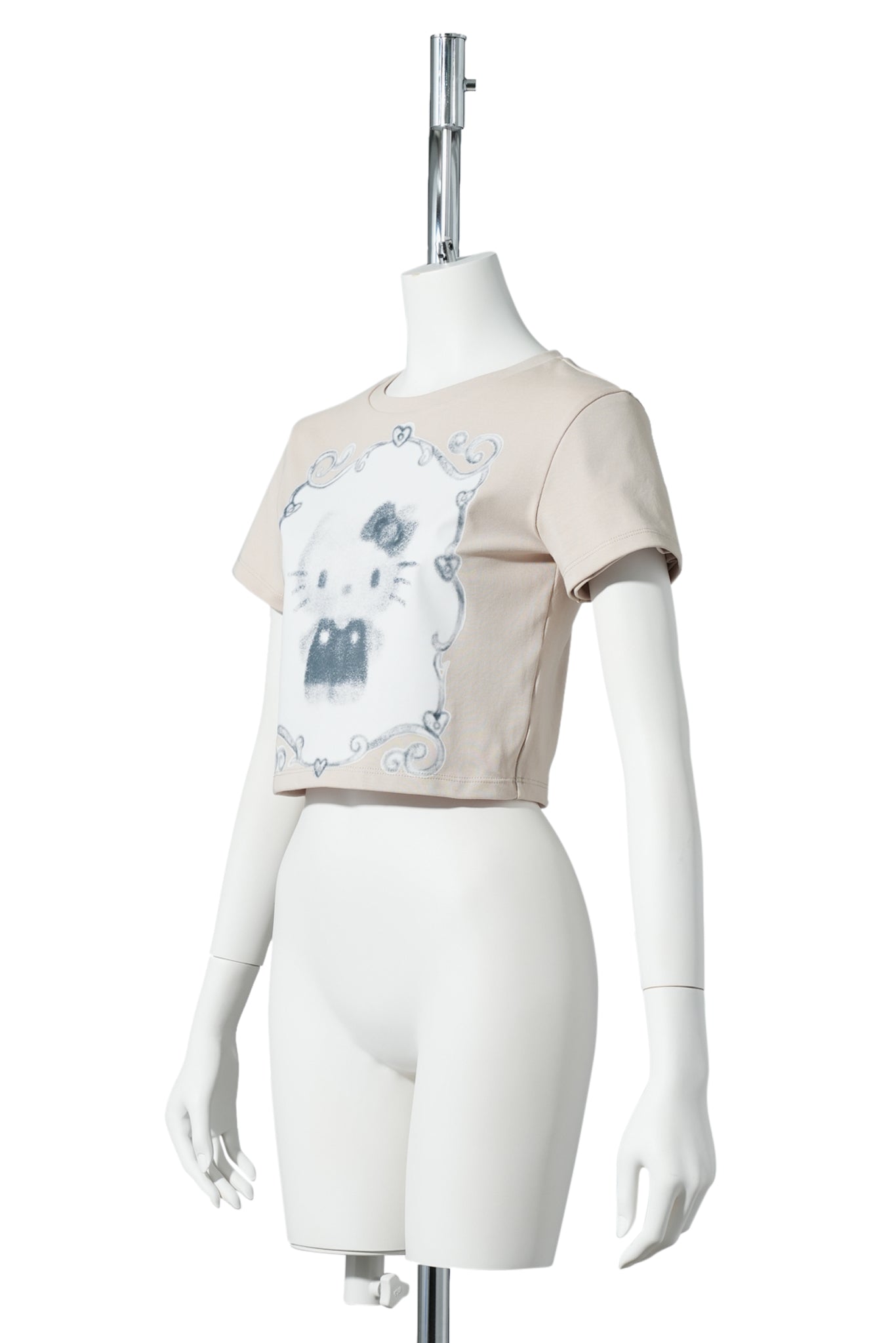 CELINE KWAN x SANRIO HELLOW KITTY BABY TEE SHIRT / BEIGE/BLUE STRIPES