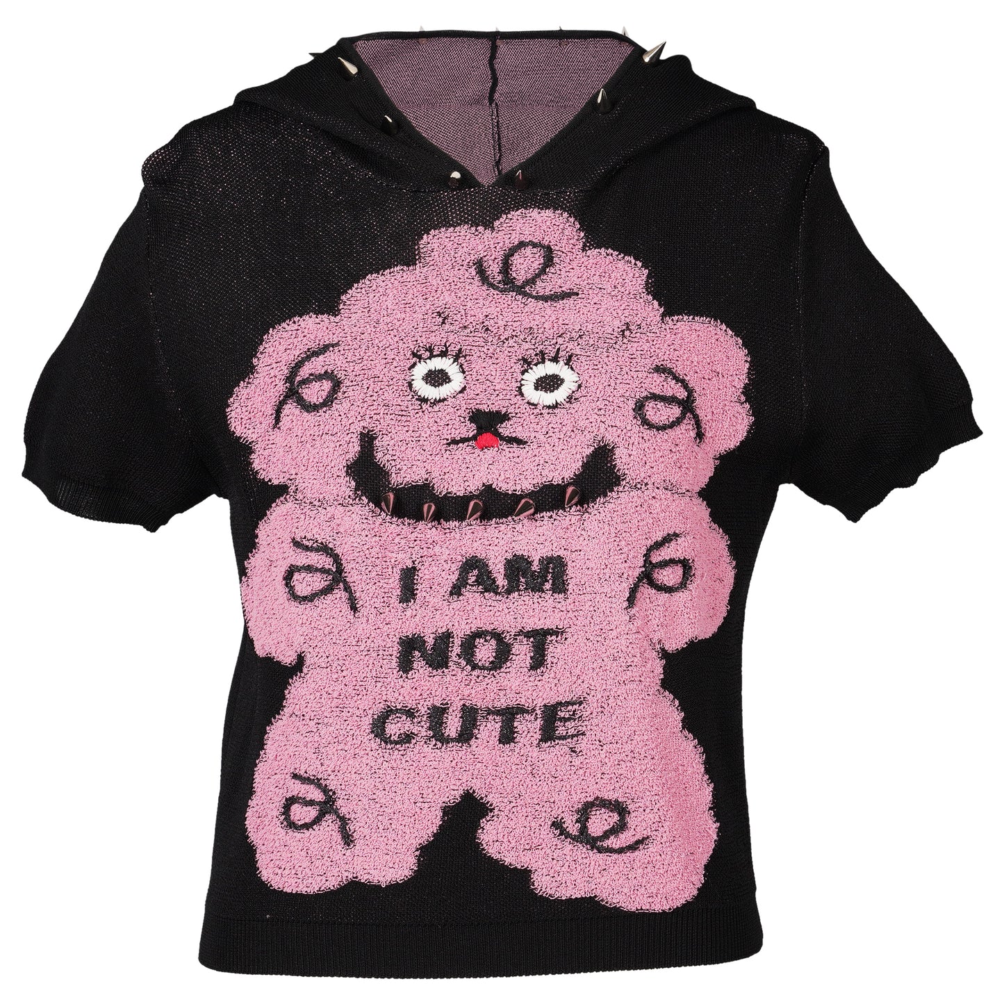 I AM NOT CUTE' KNIT HOODIE / BLACK/PINK