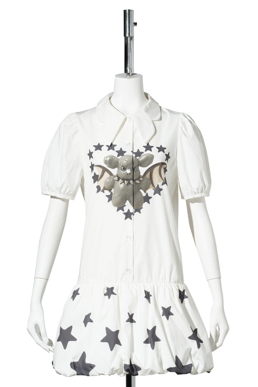 STARRY EVIL HOLLY SHIRT DRESS / WHITE/BLACK