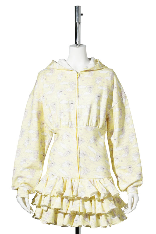HOLLY ANGEL RUFFLE HOODIE DRESS / PALE YELLOW/ANGEL HOLLY