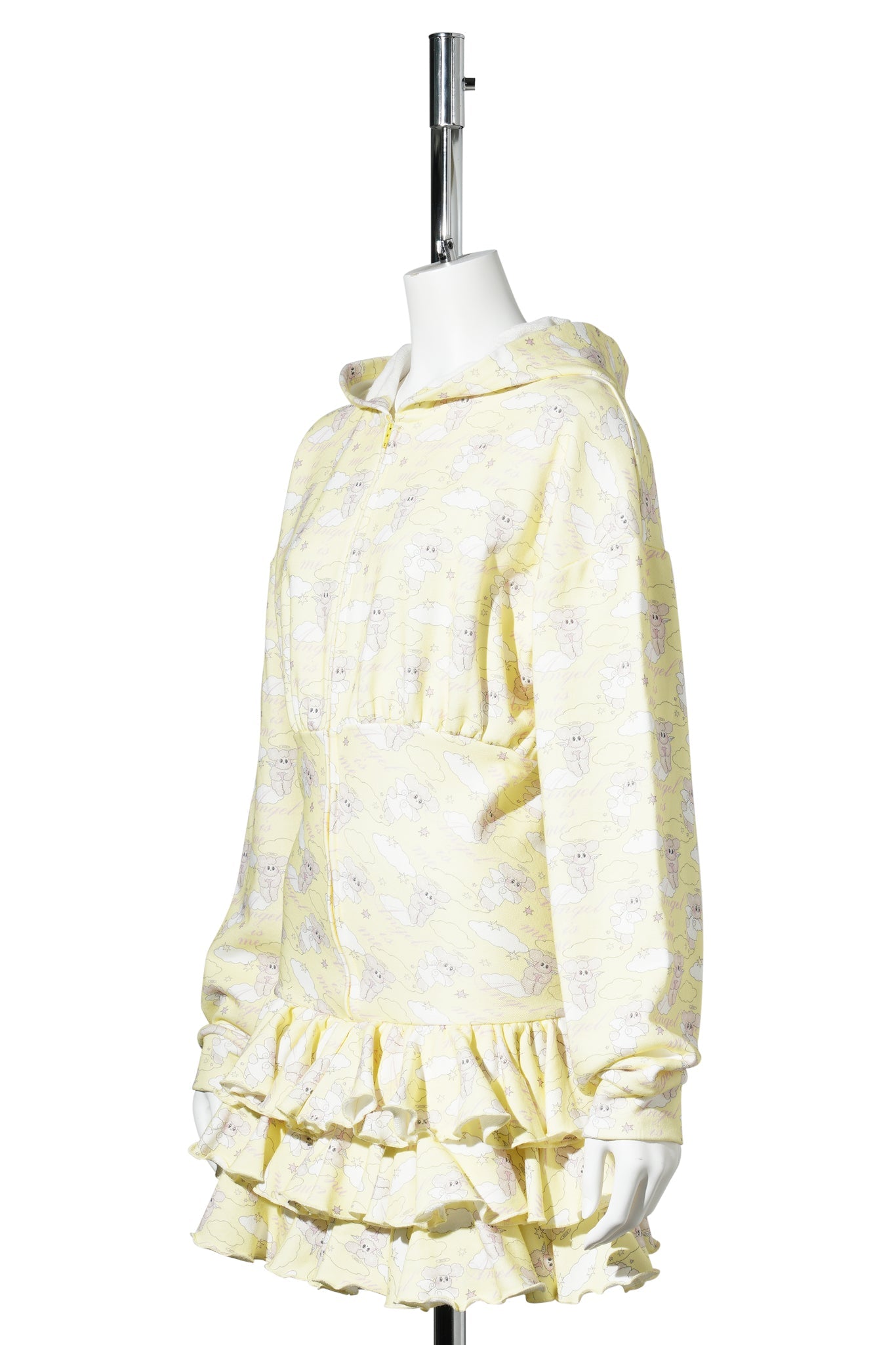 HOLLY ANGEL RUFFLE HOODIE DRESS / PALE YELLOW/ANGEL HOLLY
