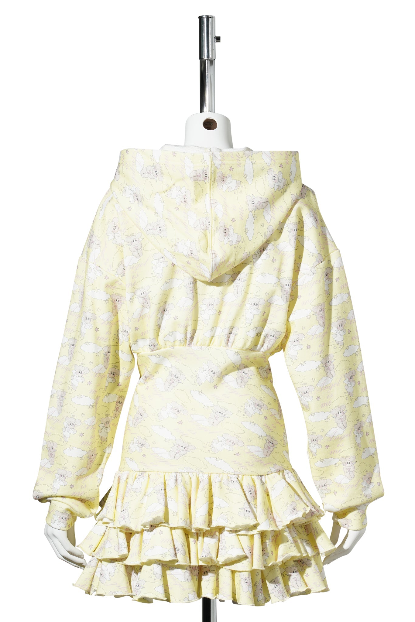 HOLLY ANGEL RUFFLE HOODIE DRESS / PALE YELLOW/ANGEL HOLLY