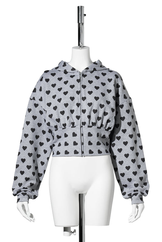LOVE HEARTS TIGHT WAIST HOODIE / GREY