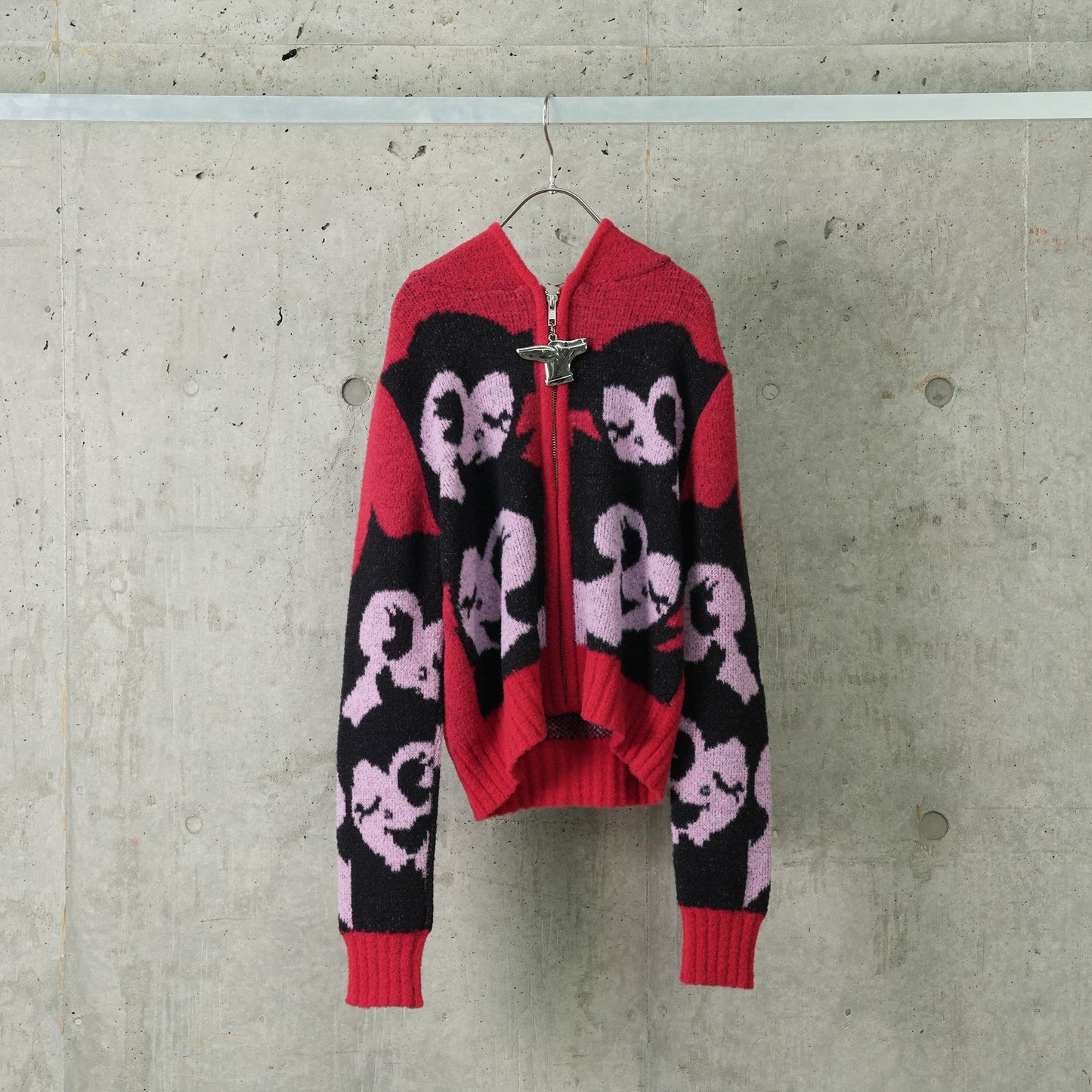 ZIP UP HOODED CARDIGAN / RED