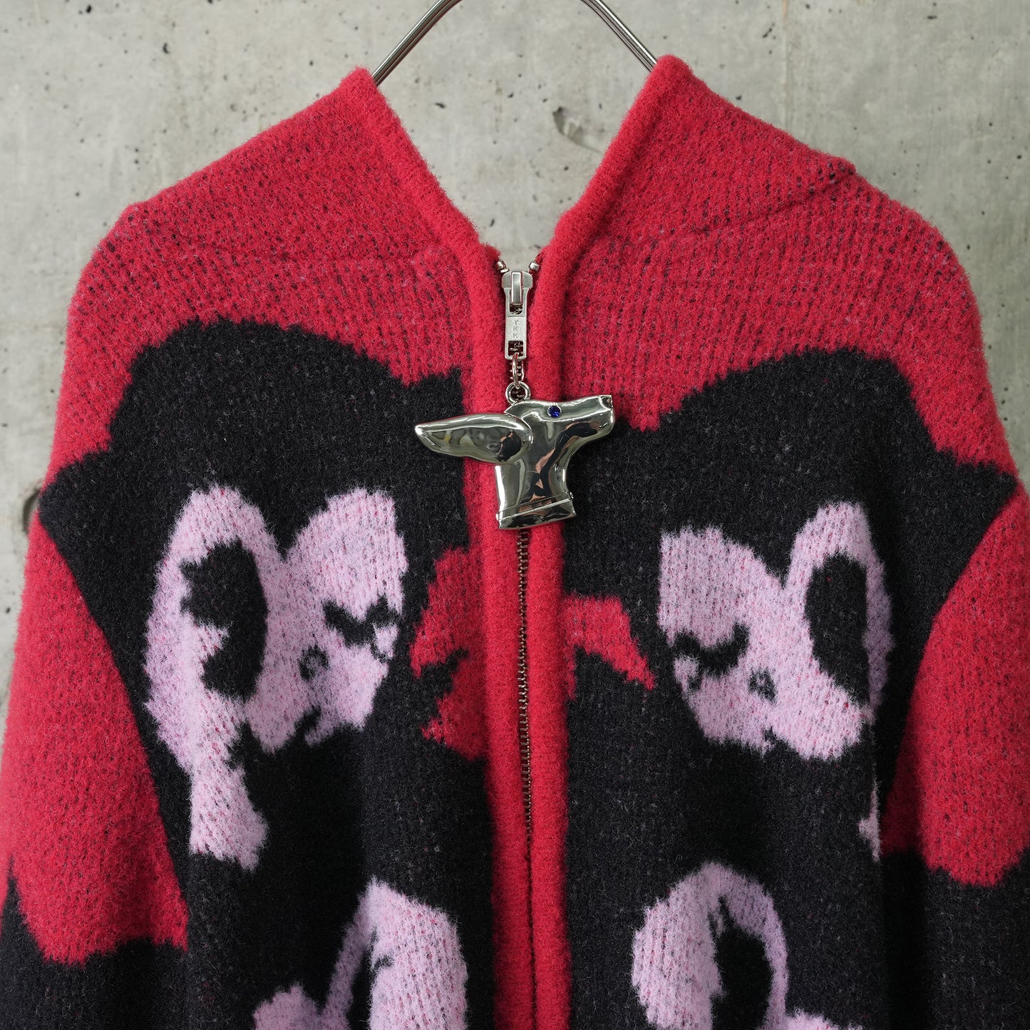 ZIP UP HOODED CARDIGAN / RED