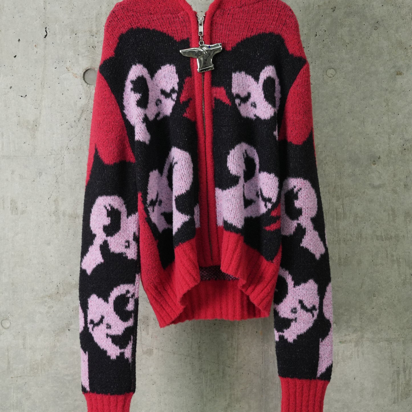 ZIP UP HOODED CARDIGAN / RED