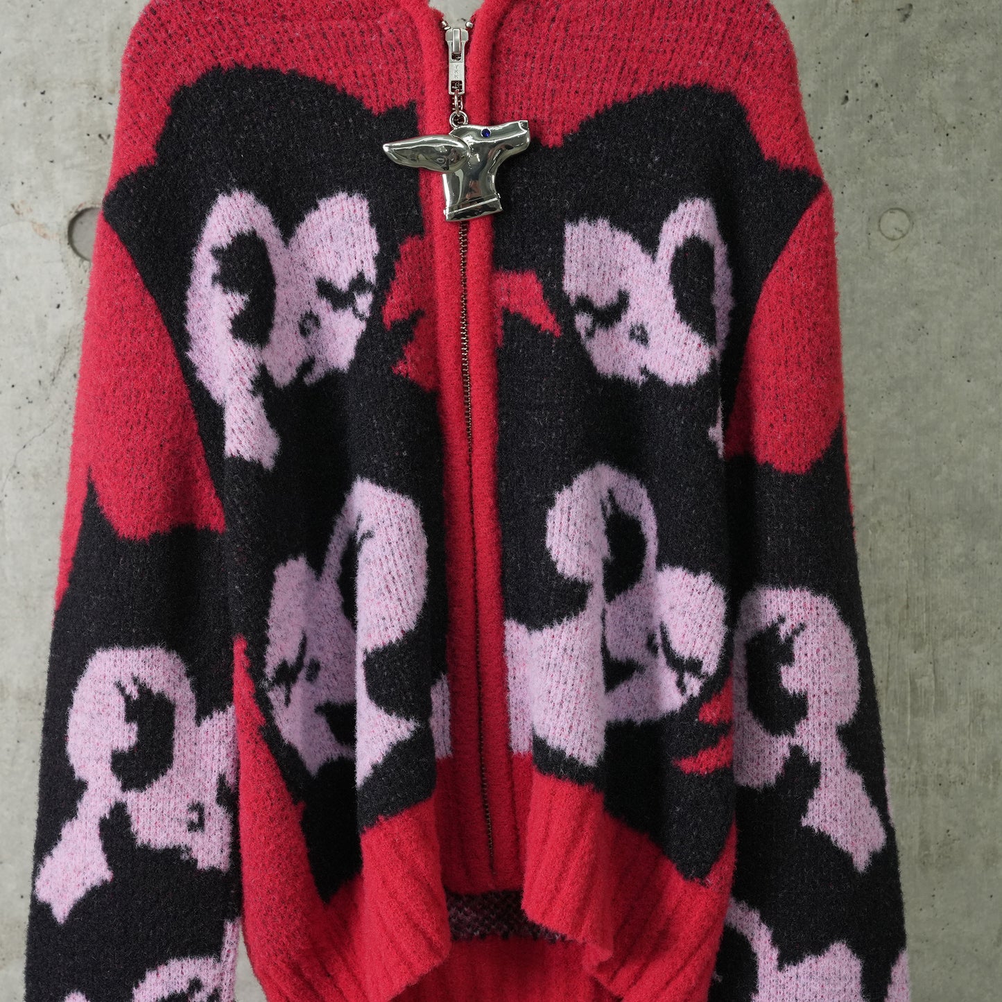 ZIP UP HOODED CARDIGAN / RED