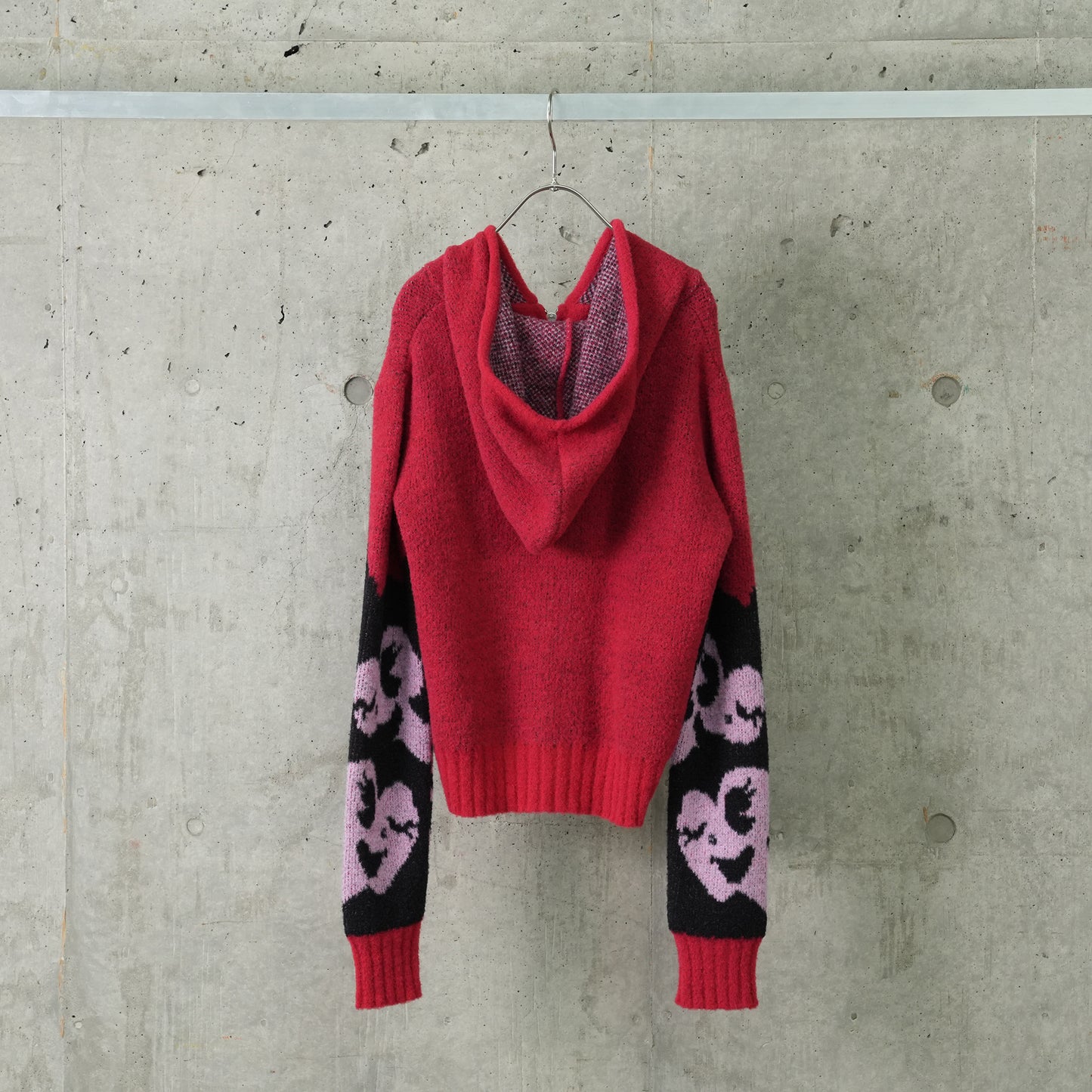 ZIP UP HOODED CARDIGAN / RED