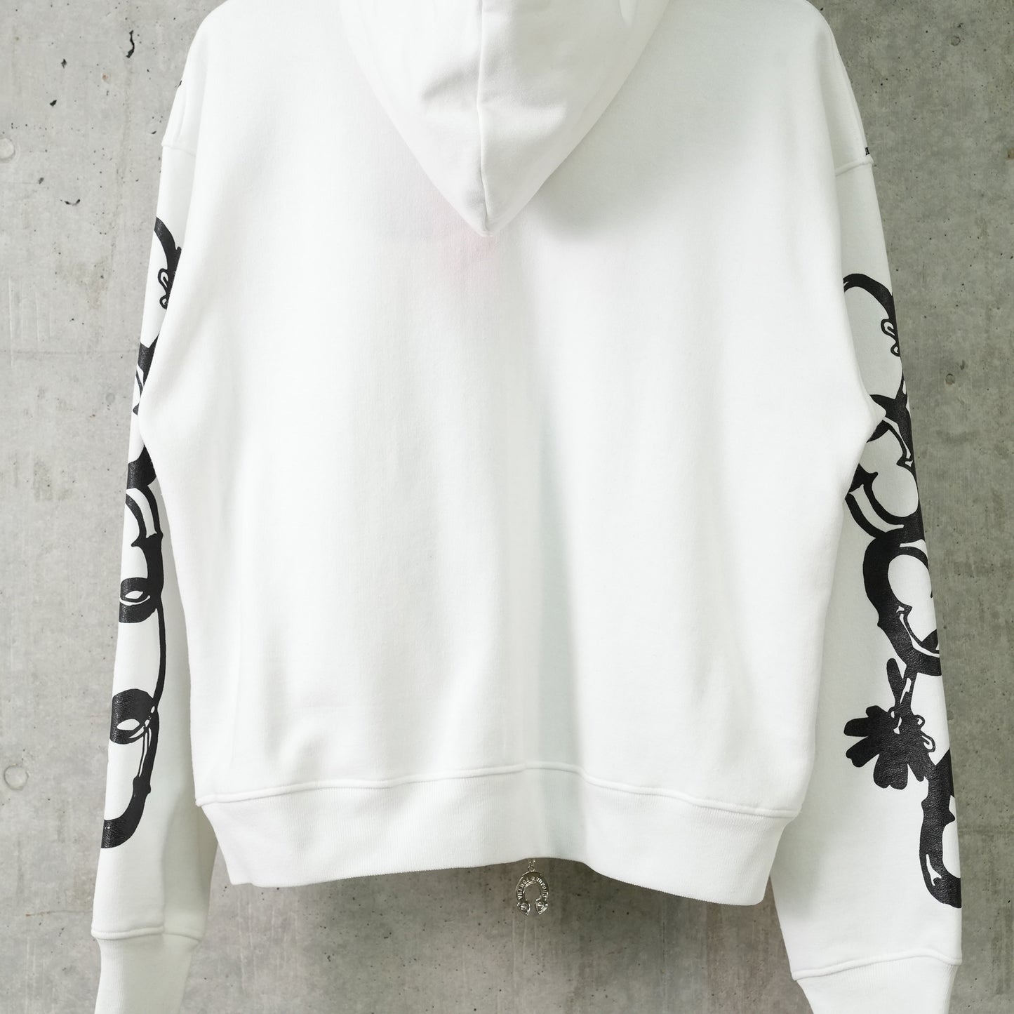 SCREEN PRINTED ZIP UP HOODIE / BLACK AND WHITE