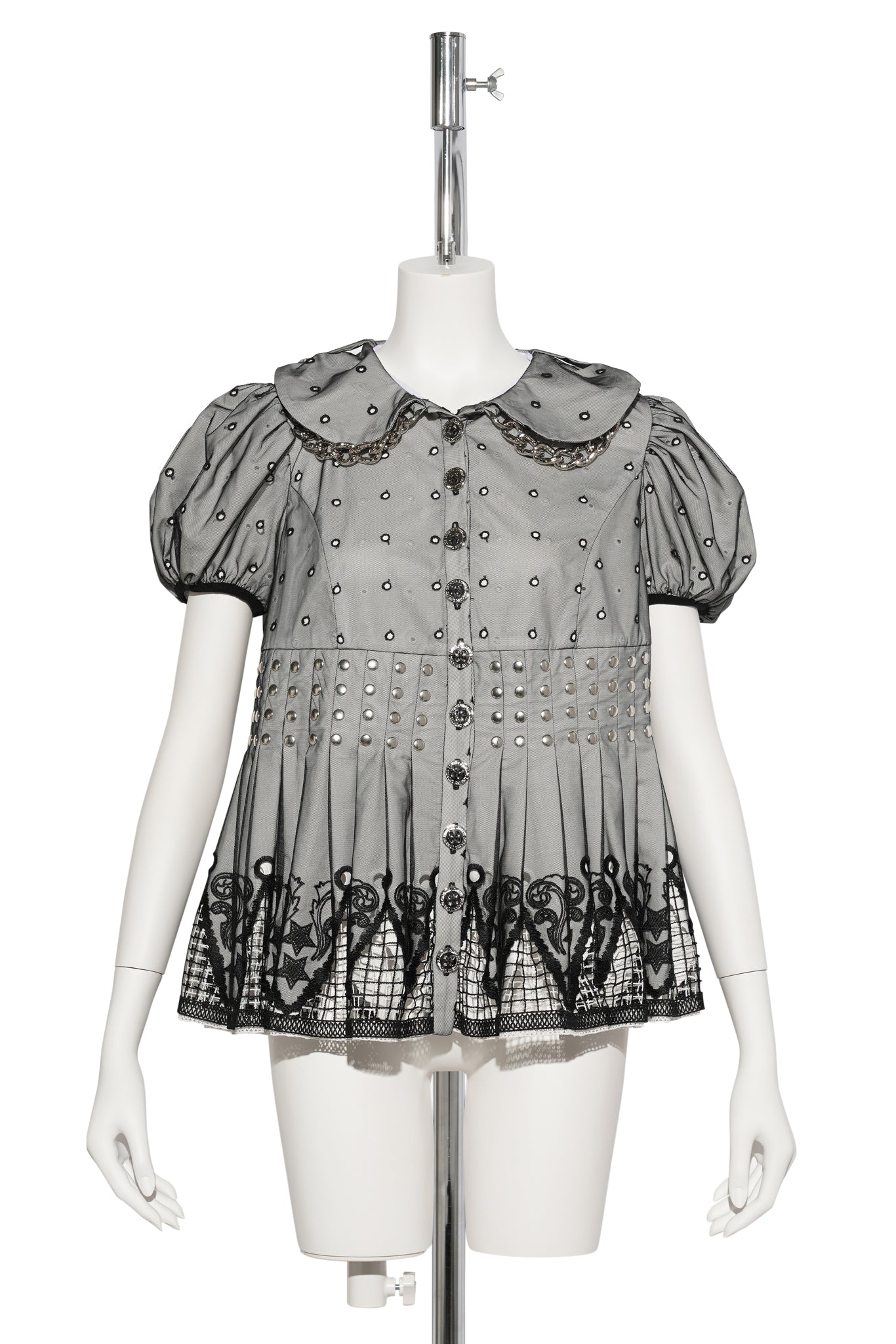 BERYL SHORT SLEEVE BLOUSE / BLACK AND WHITE